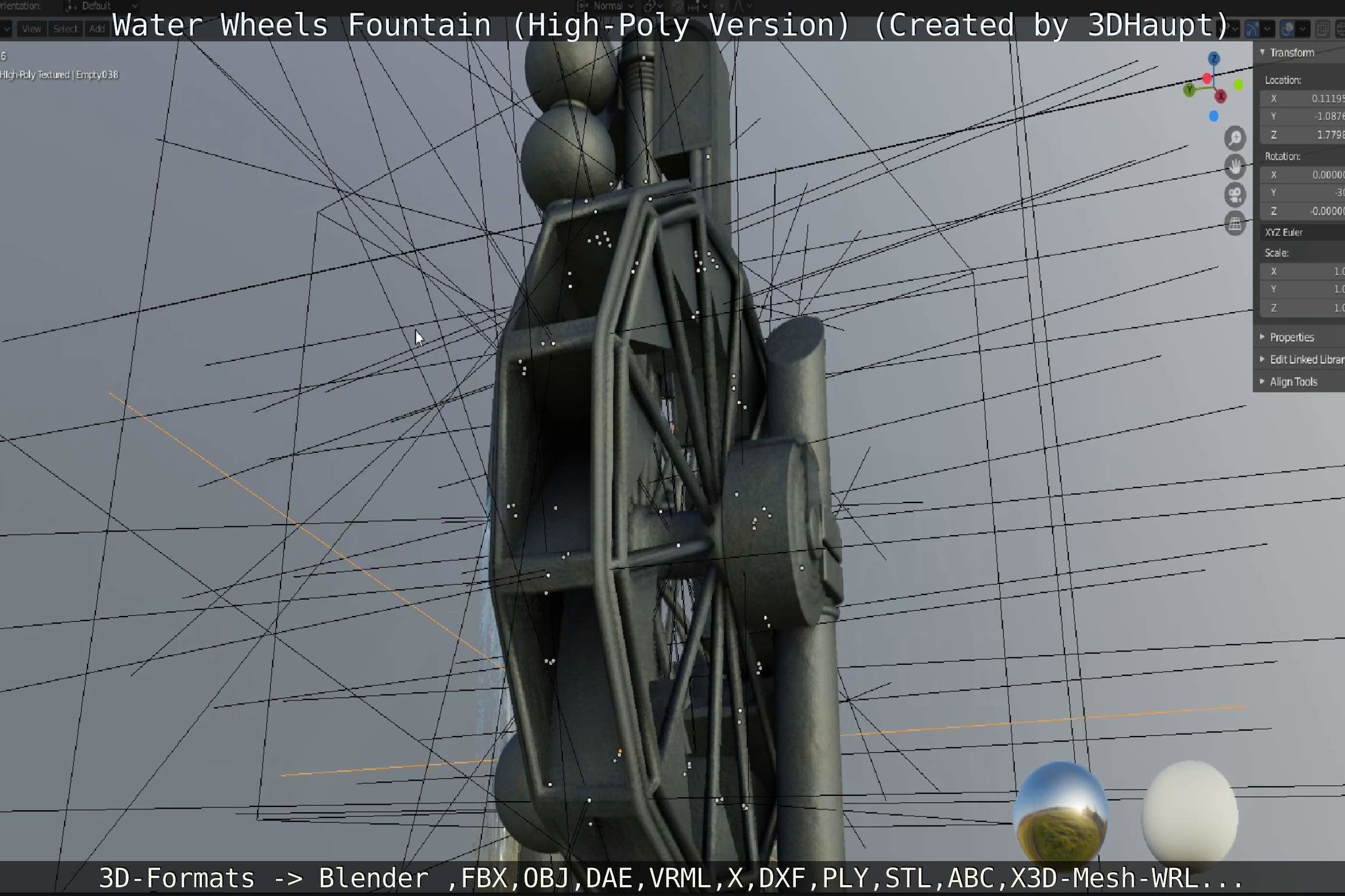 Waterwheels Fountain High-Poly Version 3D model_100