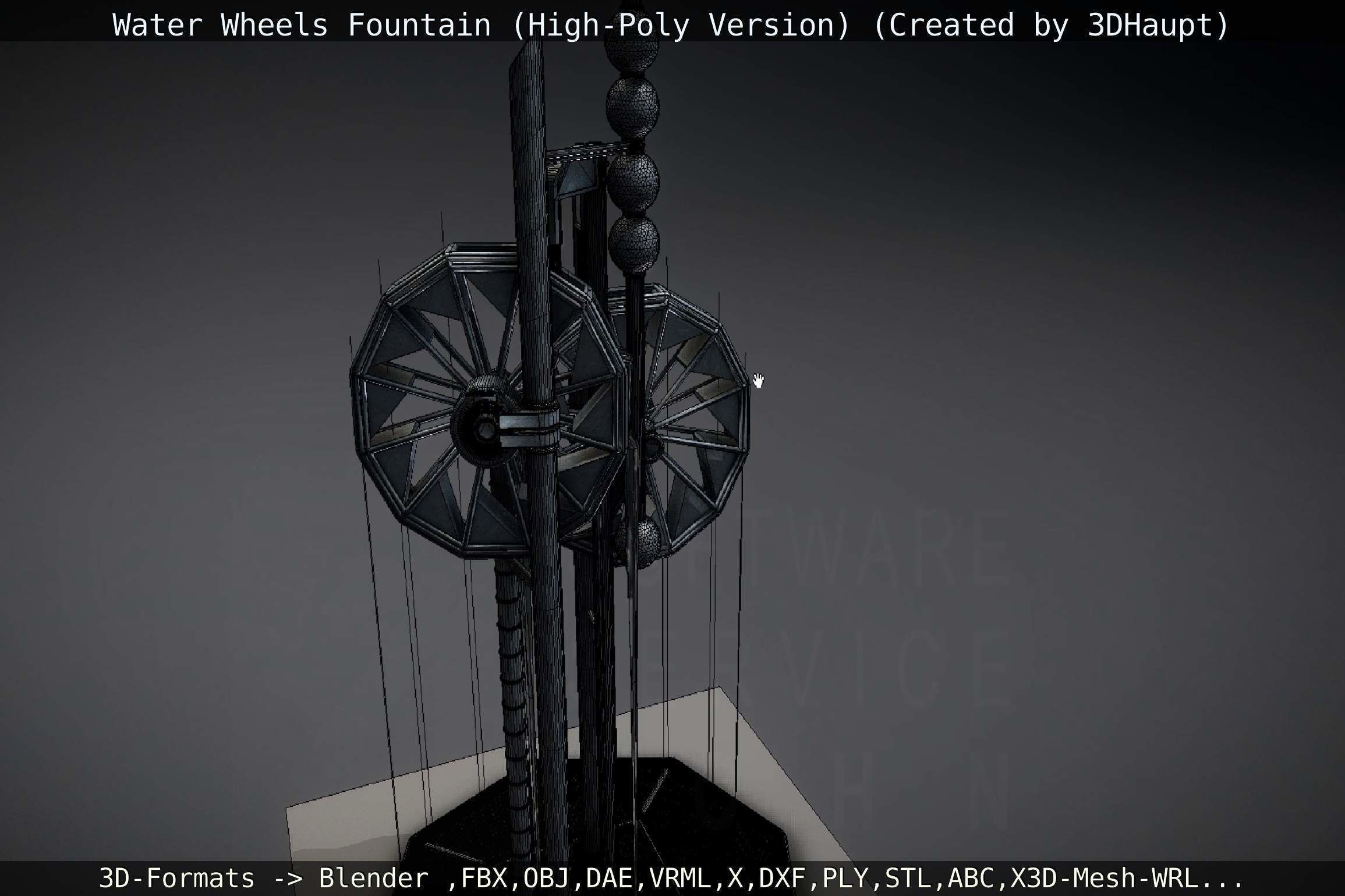 Waterwheels Fountain High-Poly Version 3D model_48