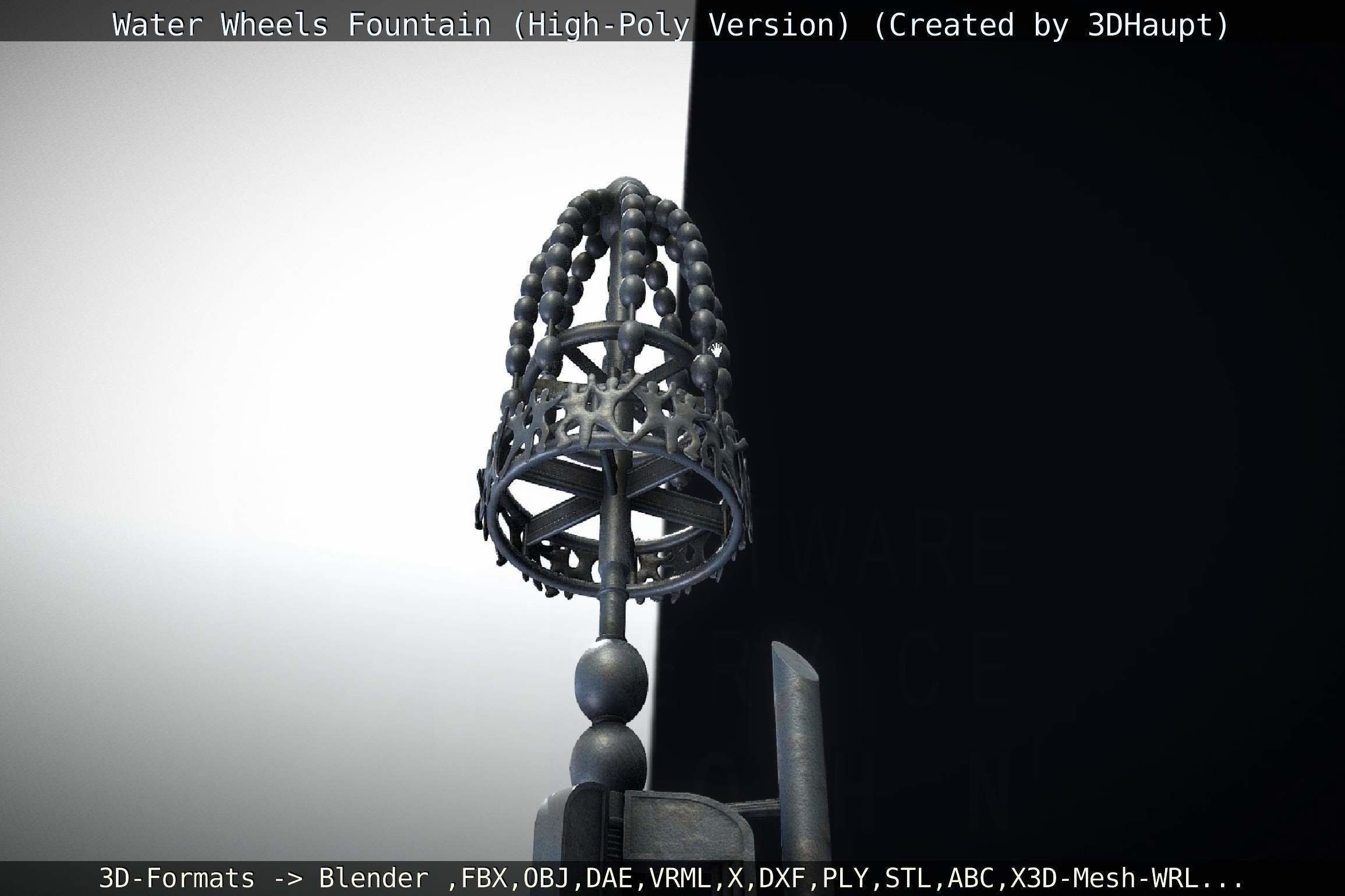 Waterwheels Fountain High-Poly Version 3D model_24