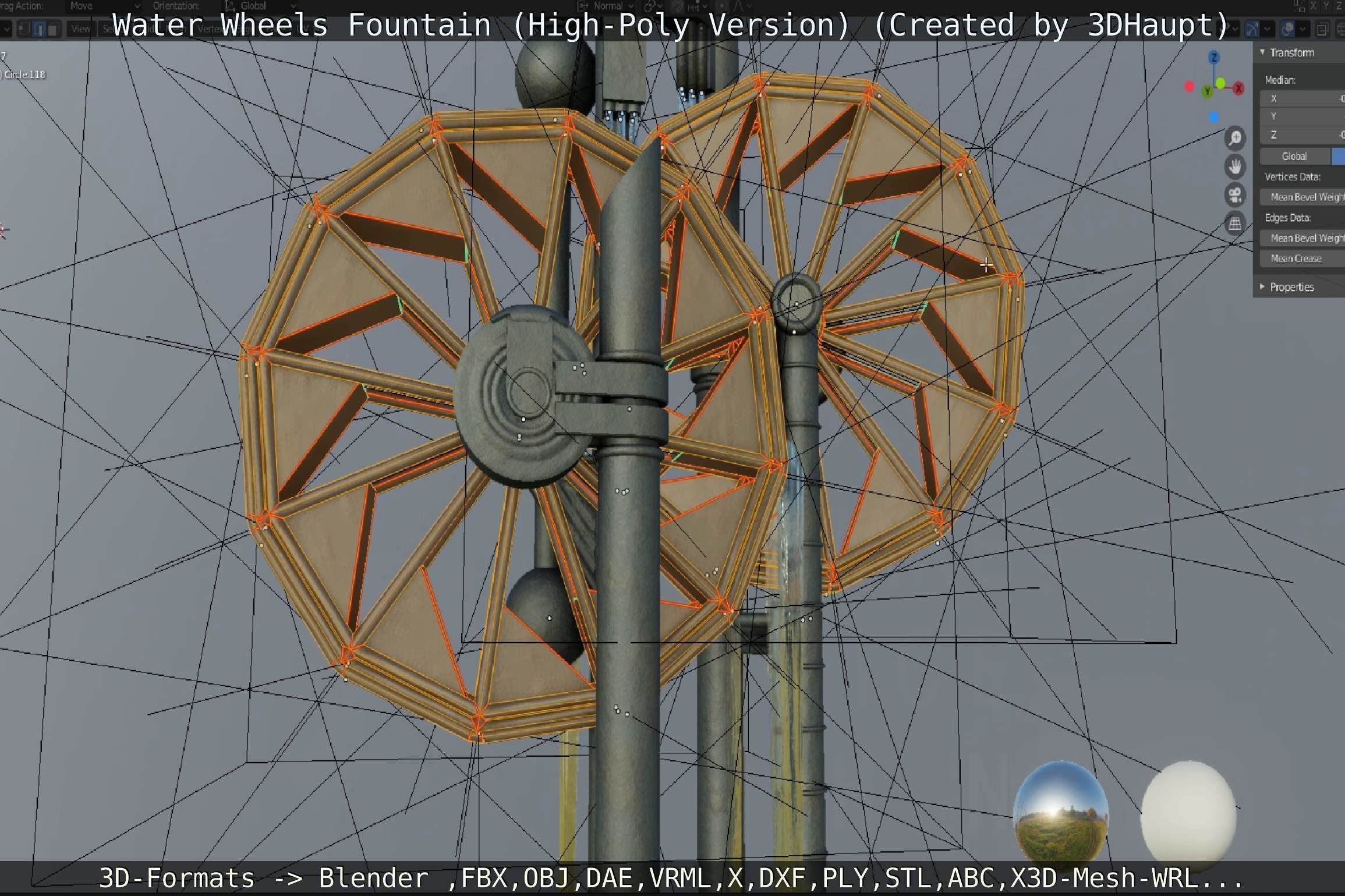 Waterwheels Fountain High-Poly Version 3D model_15