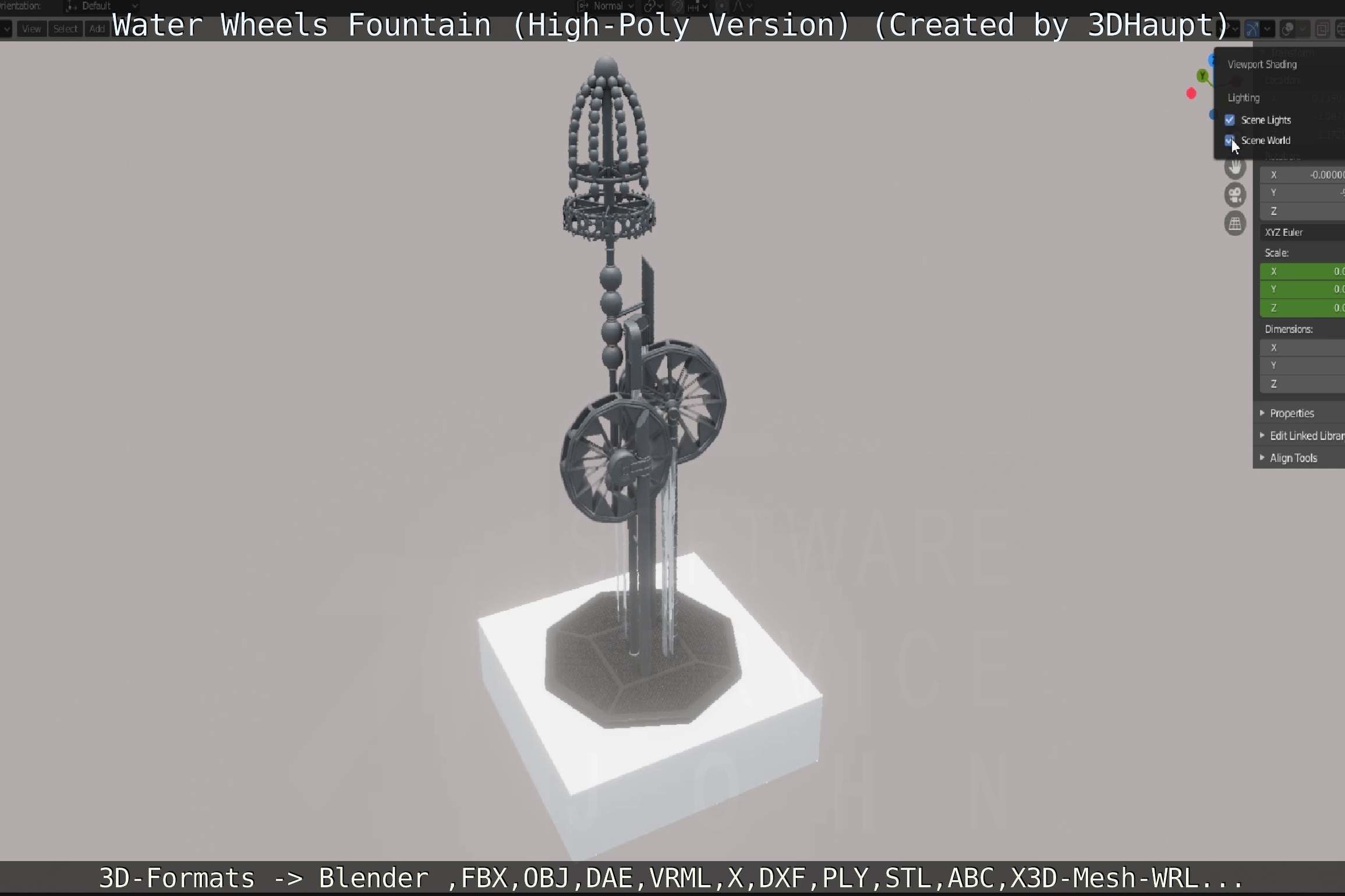 Waterwheels Fountain High-Poly Version 3D model_45