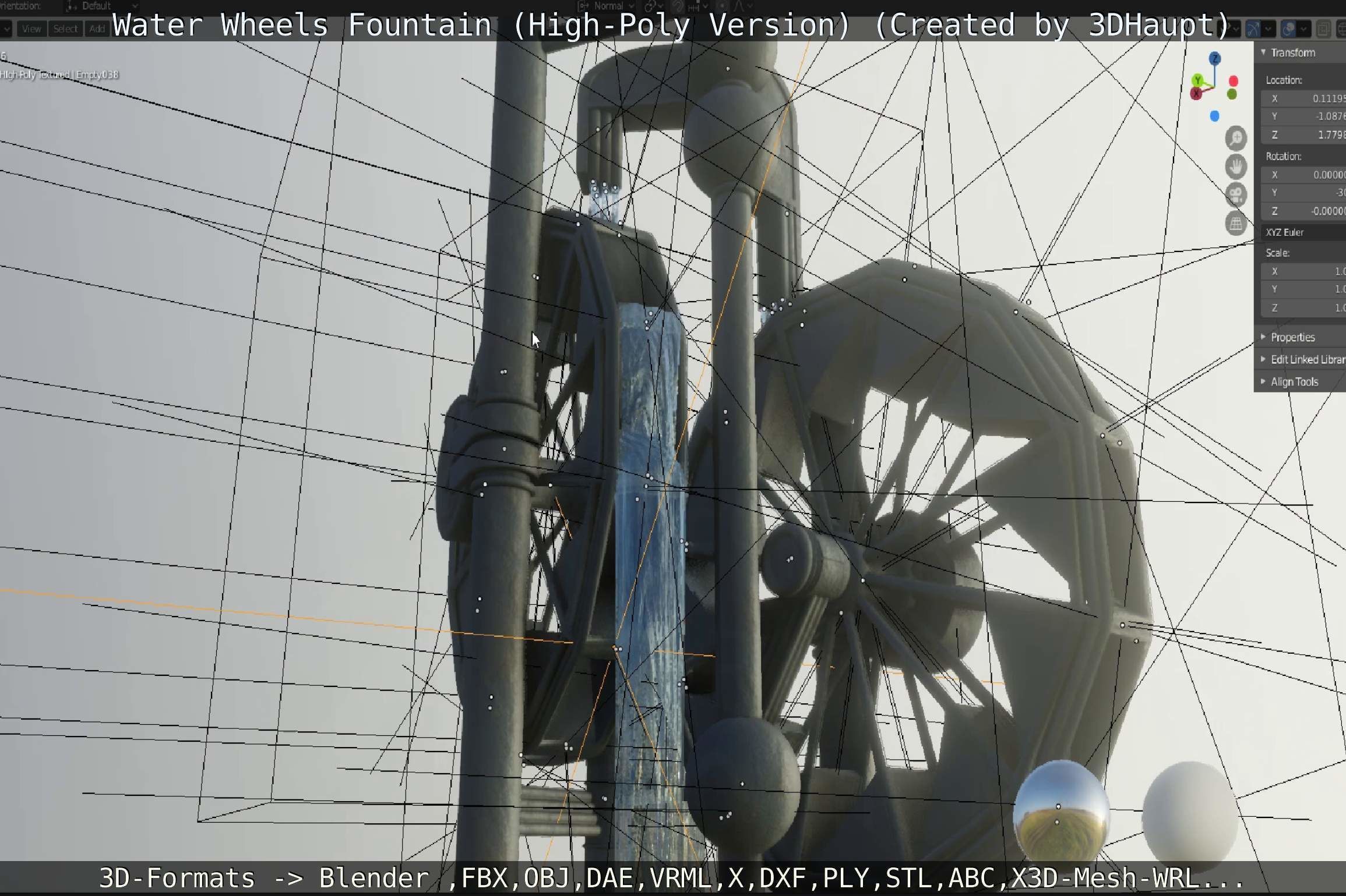 Waterwheels Fountain High-Poly Version 3D model_98