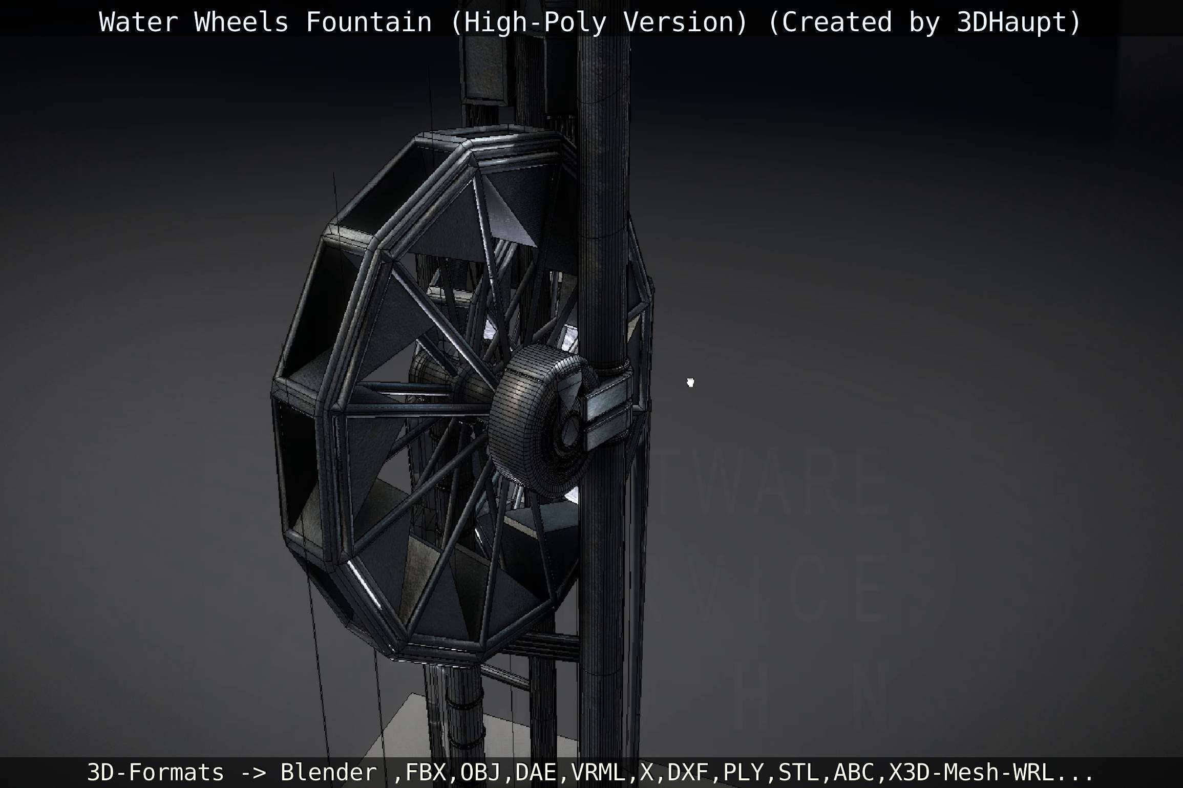 Waterwheels Fountain High-Poly Version 3D model_146