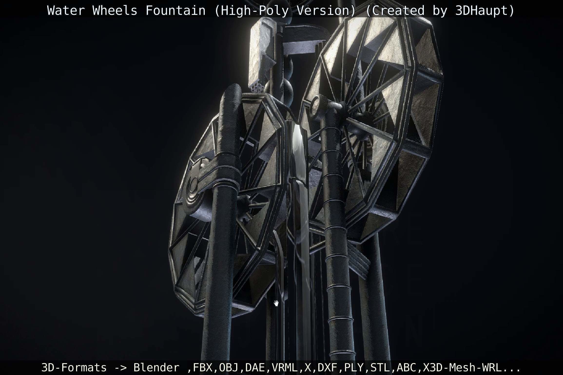 Waterwheels Fountain High-Poly Version 3D model_126