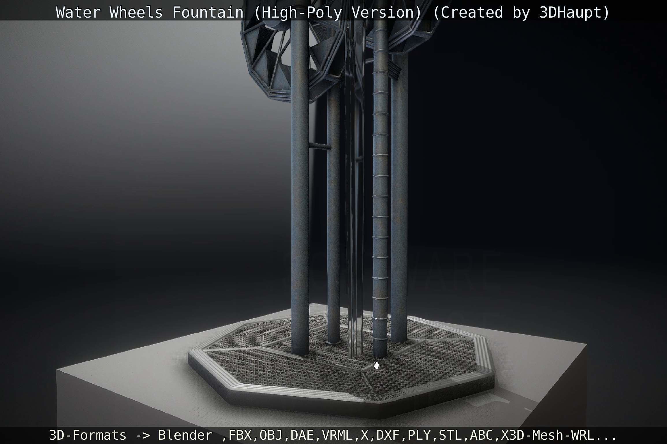 Waterwheels Fountain High-Poly Version 3D model_25