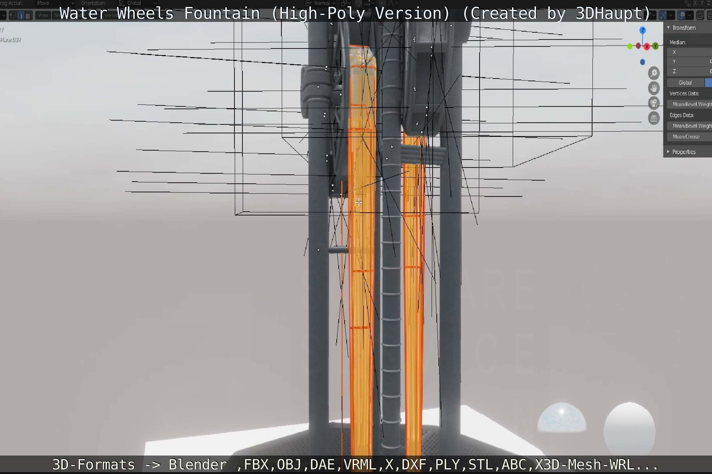 Waterwheels Fountain High-Poly Version 3D model_91