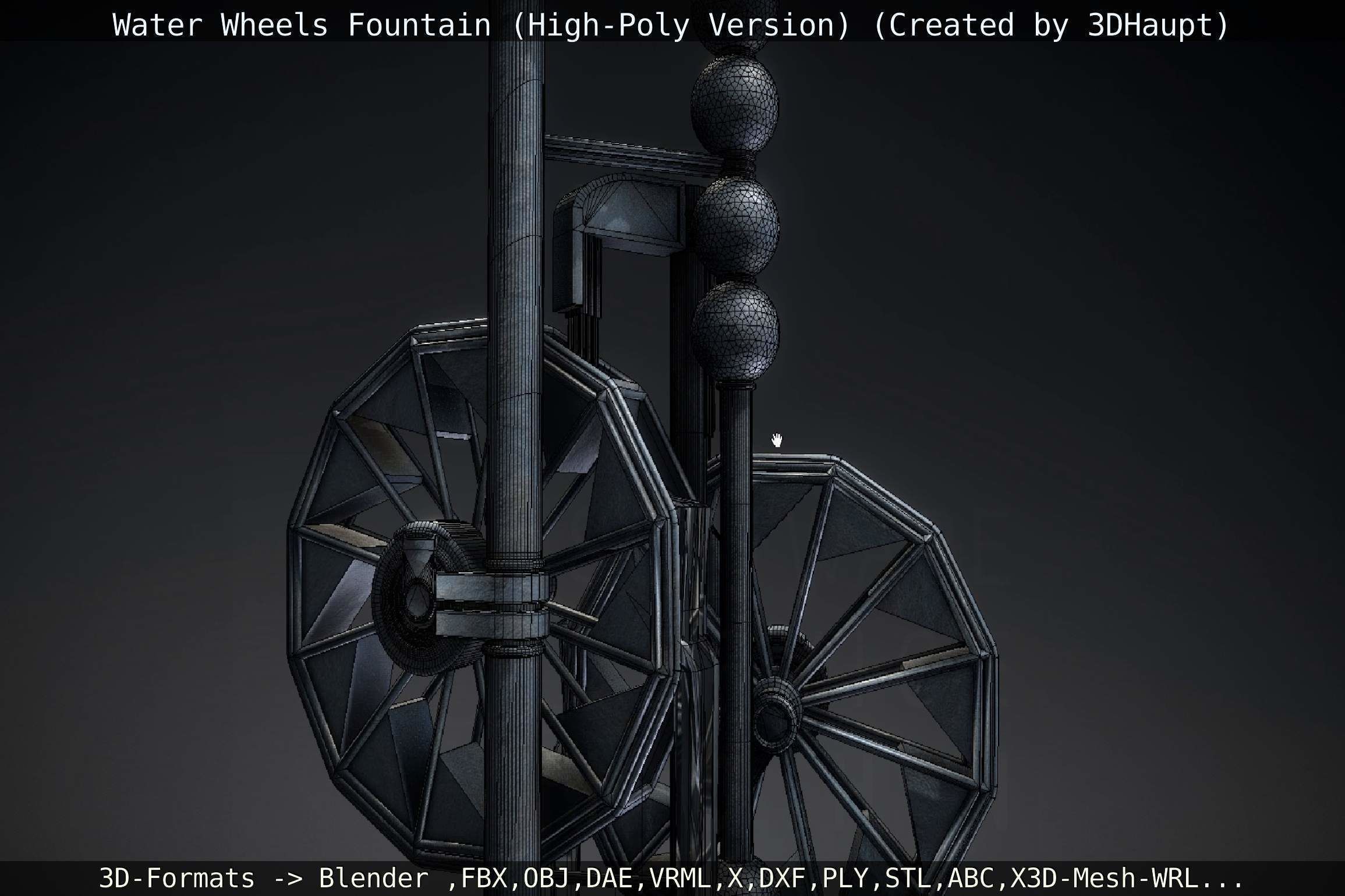 Waterwheels Fountain High-Poly Version 3D model_47