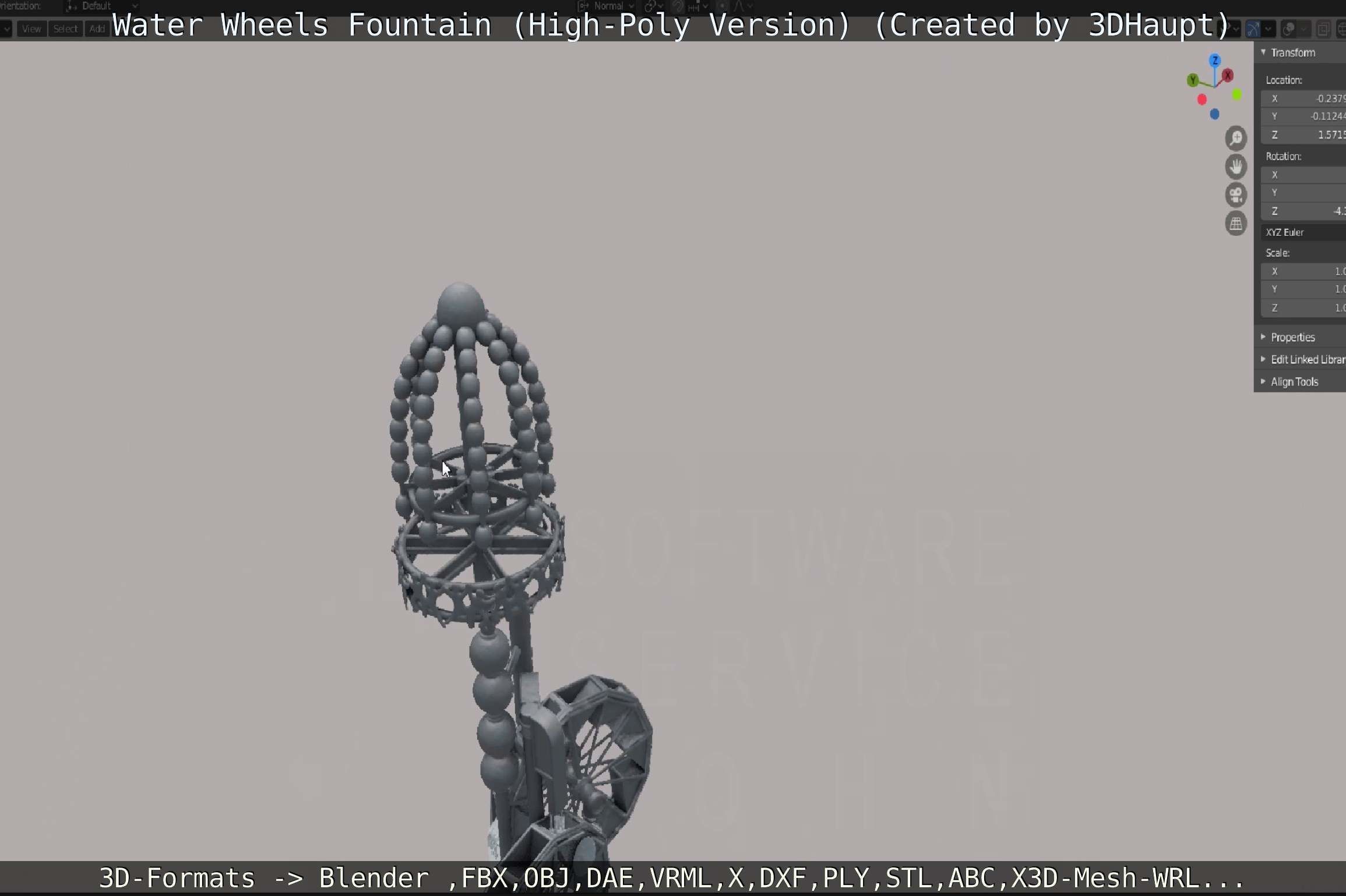 Waterwheels Fountain High-Poly Version 3D model_59