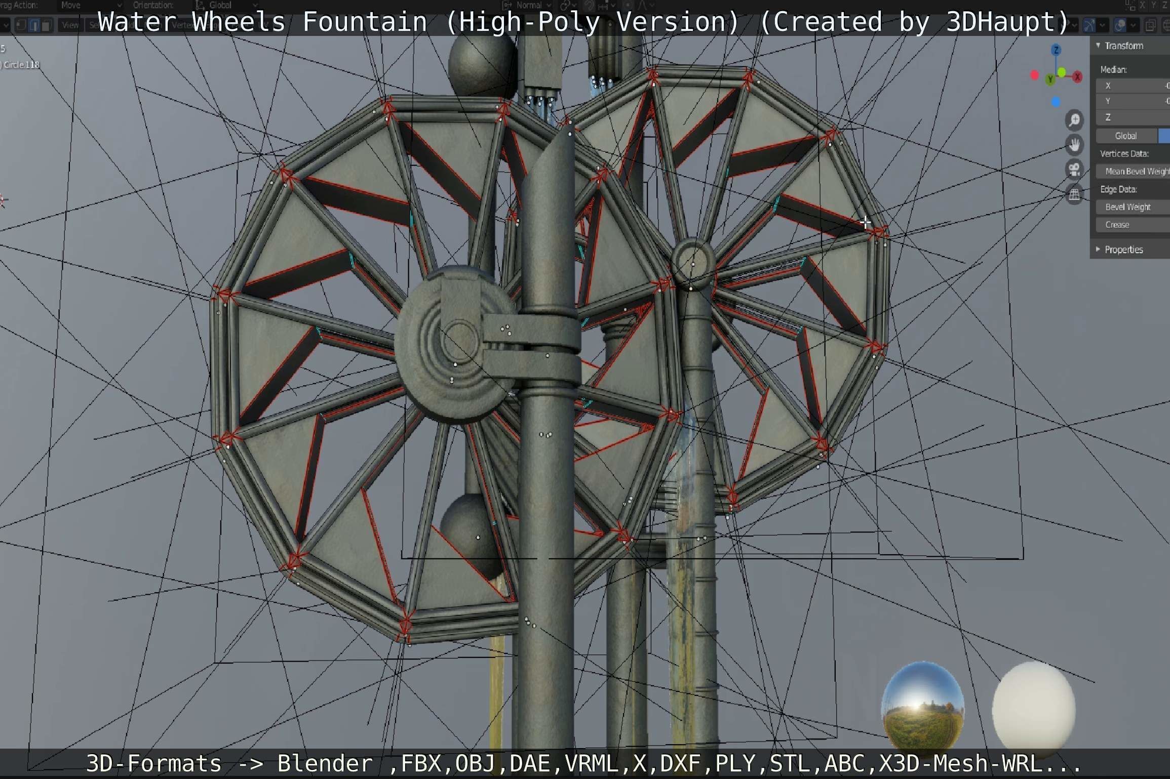 Waterwheels Fountain High-Poly Version 3D model_92