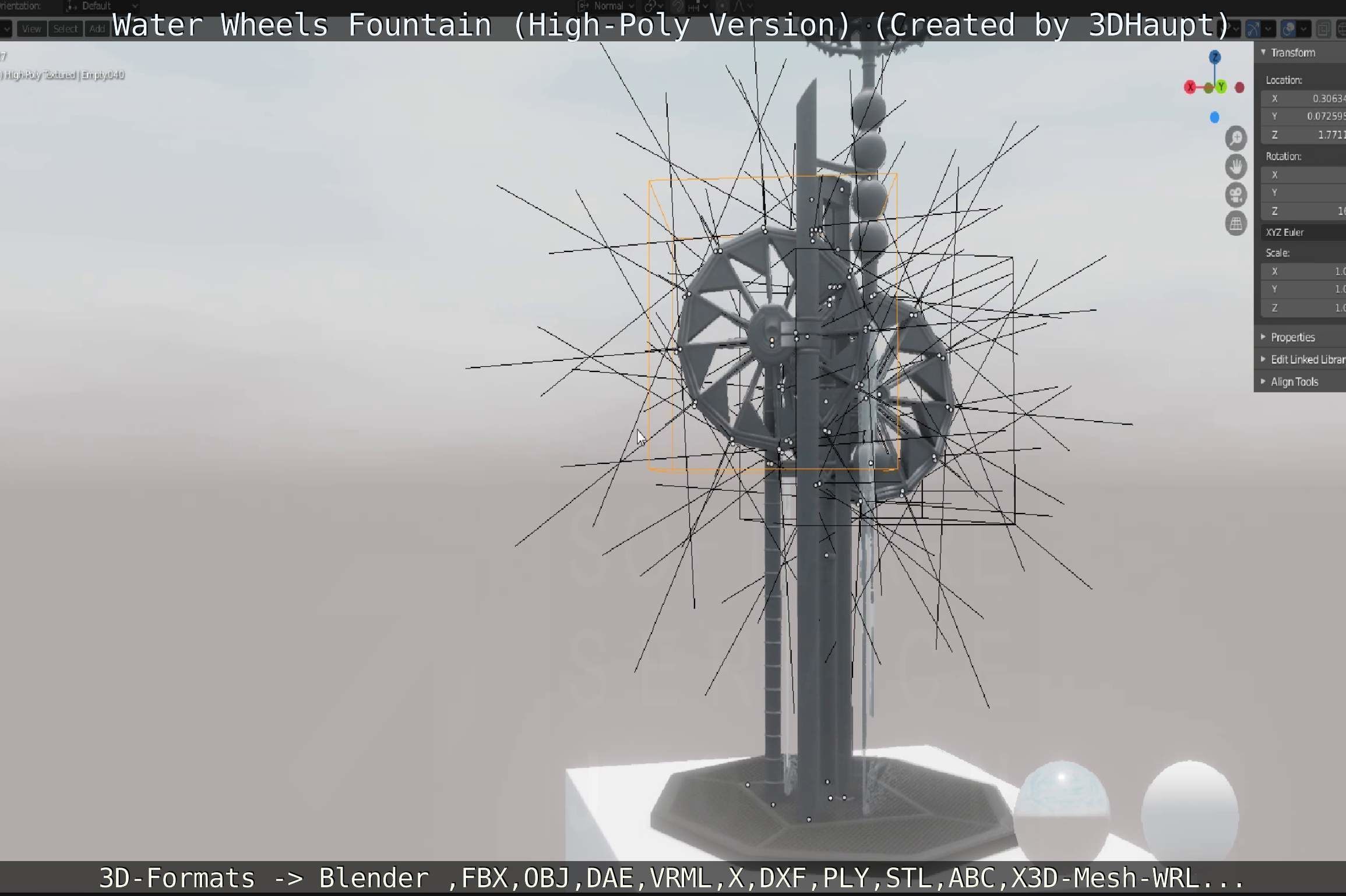 Waterwheels Fountain High-Poly Version 3D model_75