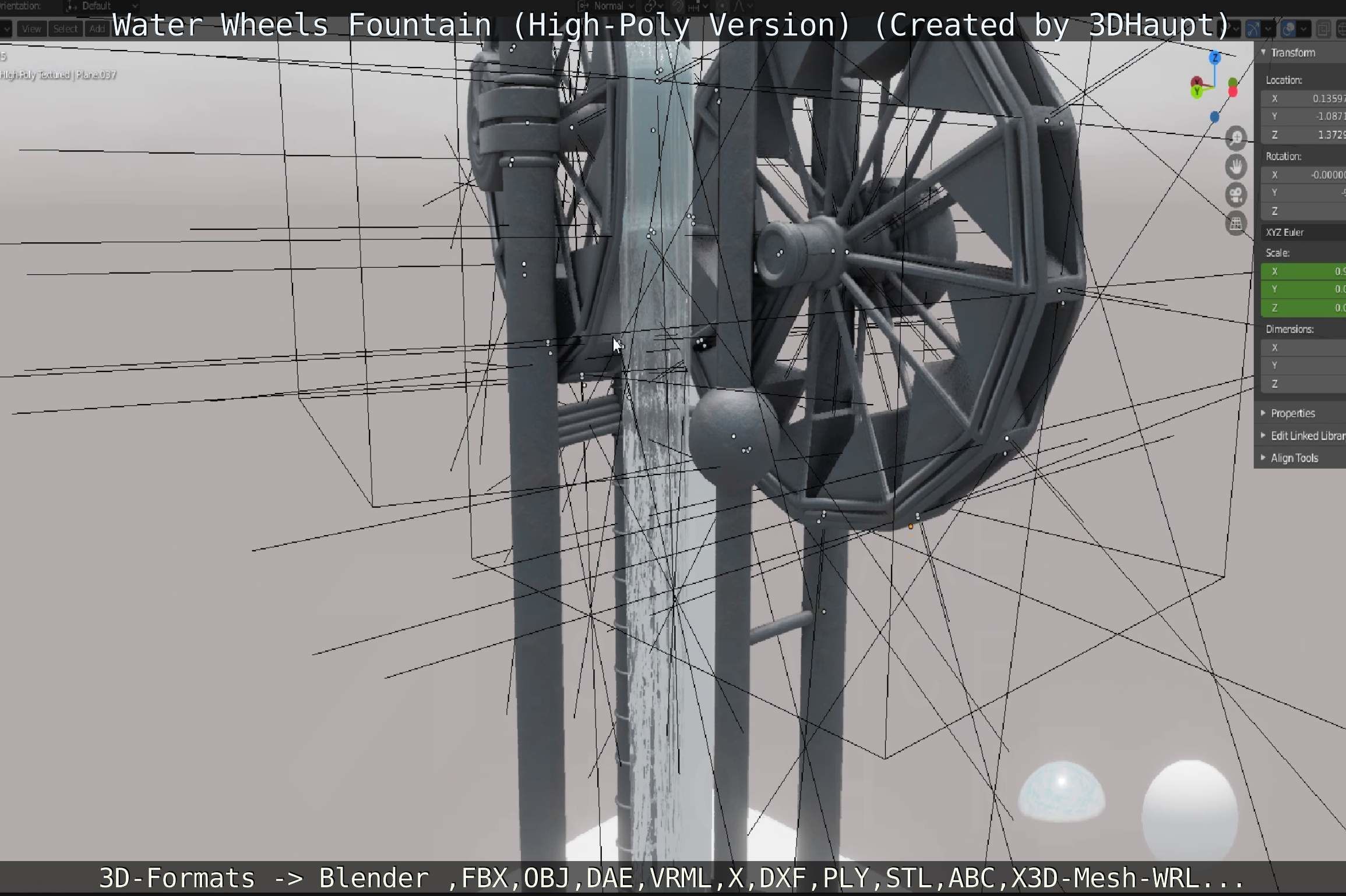Waterwheels Fountain High-Poly Version 3D model_74