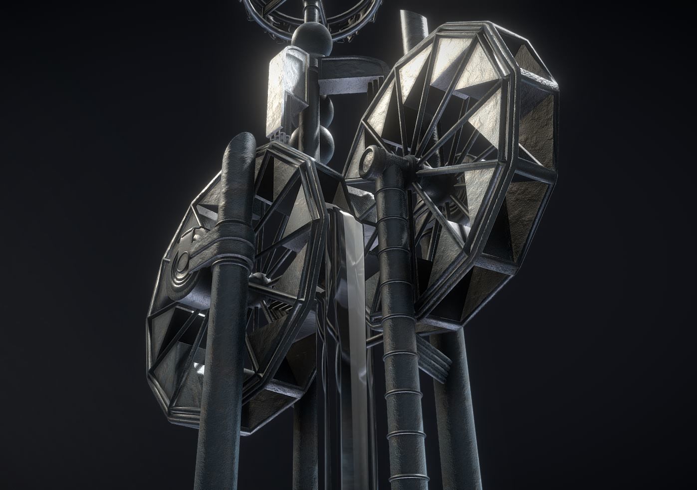 Waterwheels Fountain High-Poly Version 3D model_2