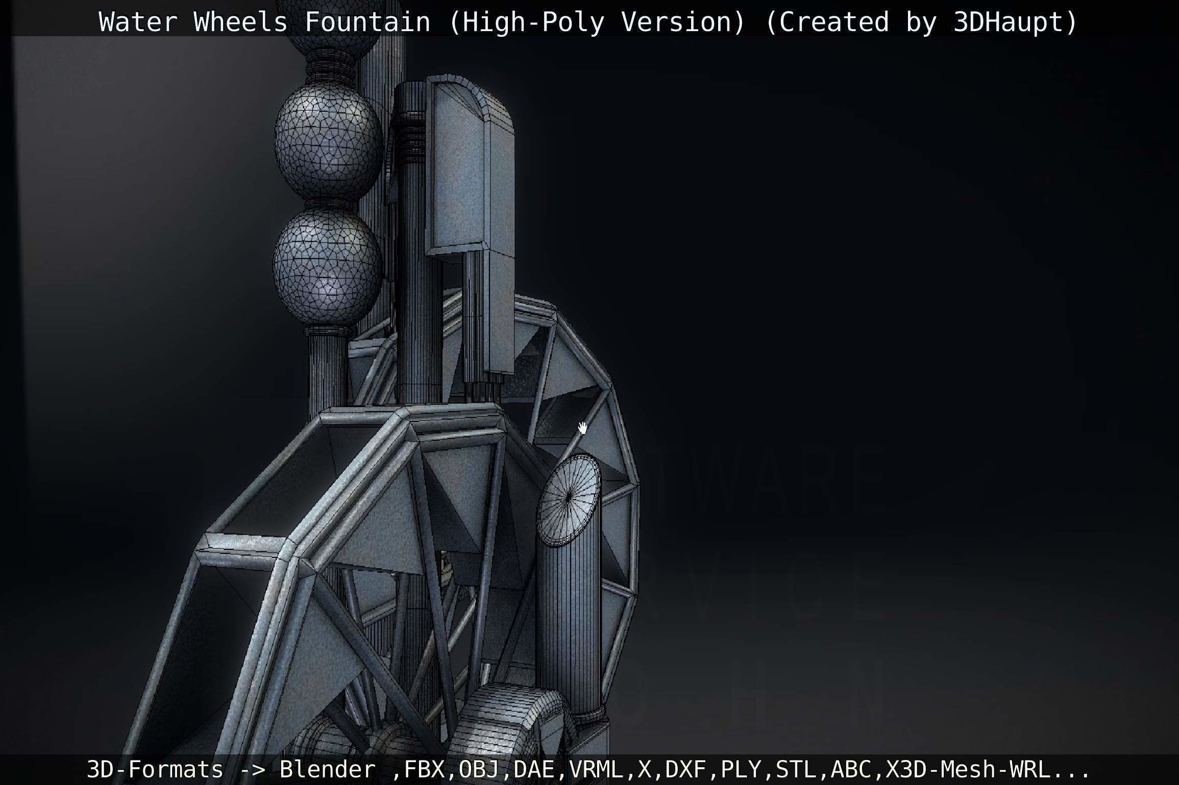 Waterwheels Fountain High-Poly Version 3D model_29