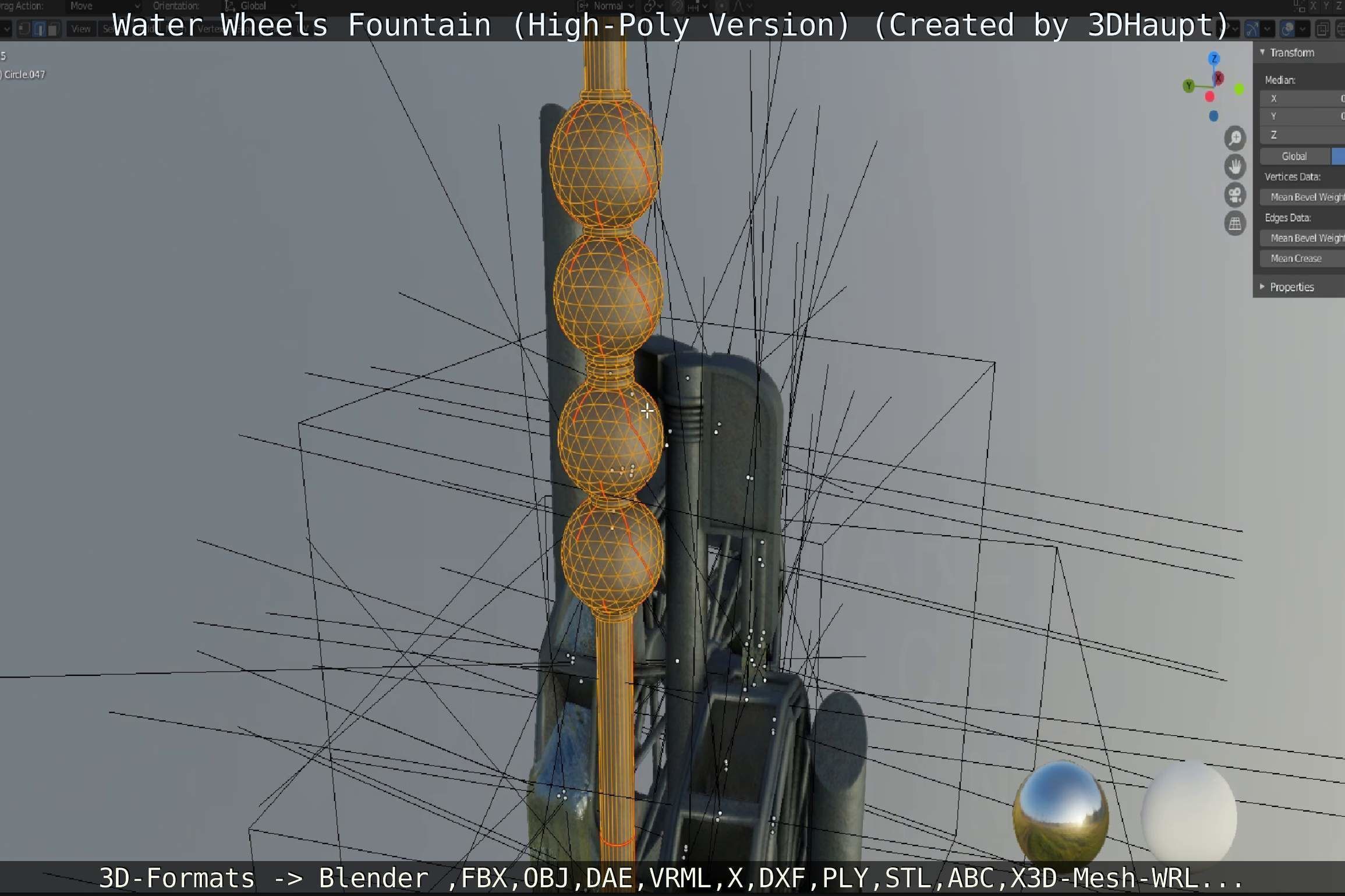 Waterwheels Fountain High-Poly Version 3D model_99