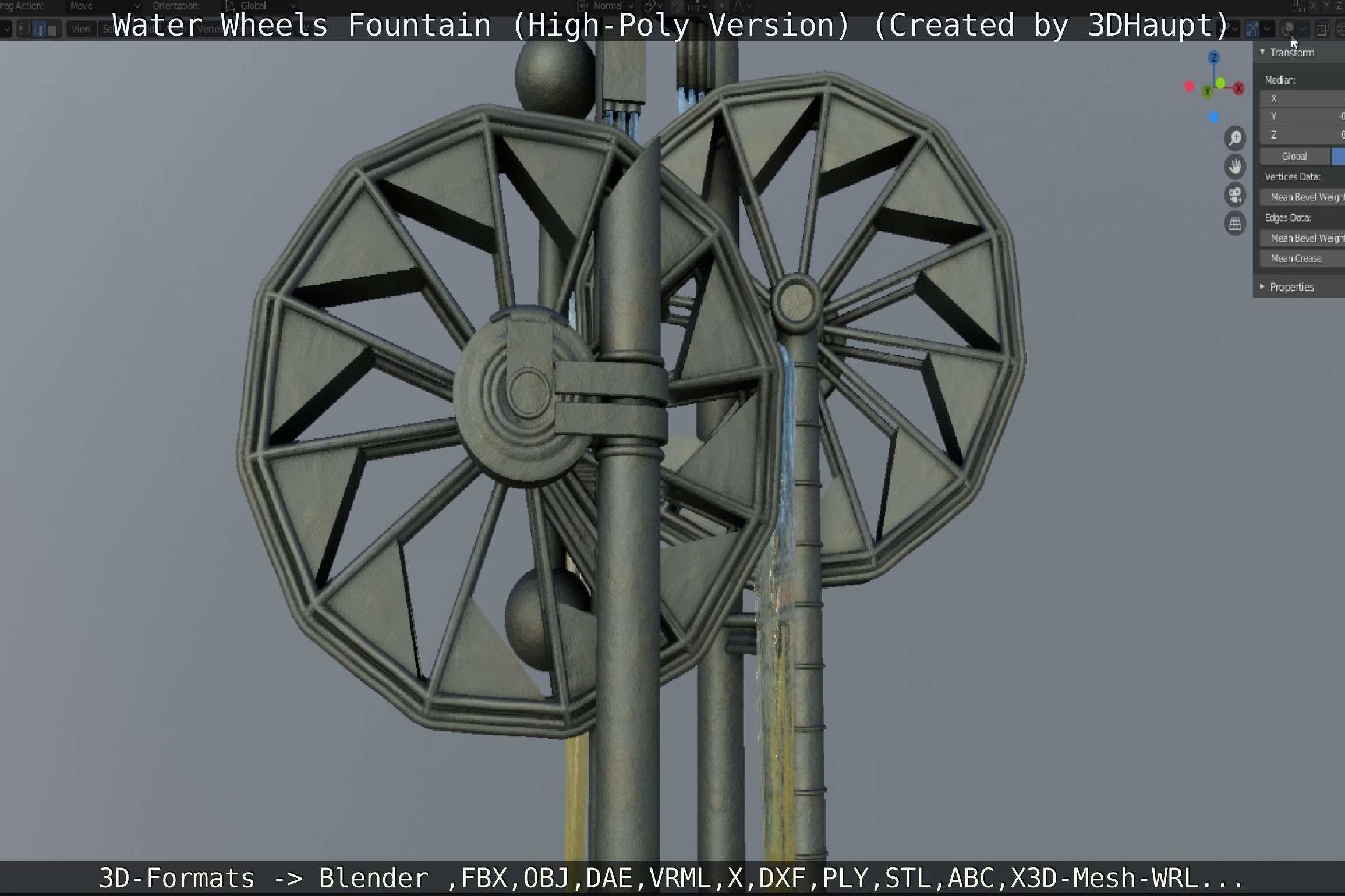 Waterwheels Fountain High-Poly Version 3D model_88