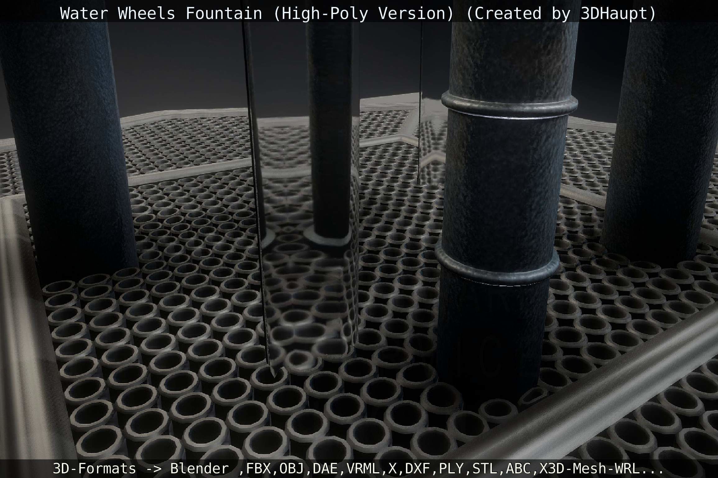 Waterwheels Fountain High-Poly Version 3D model_122