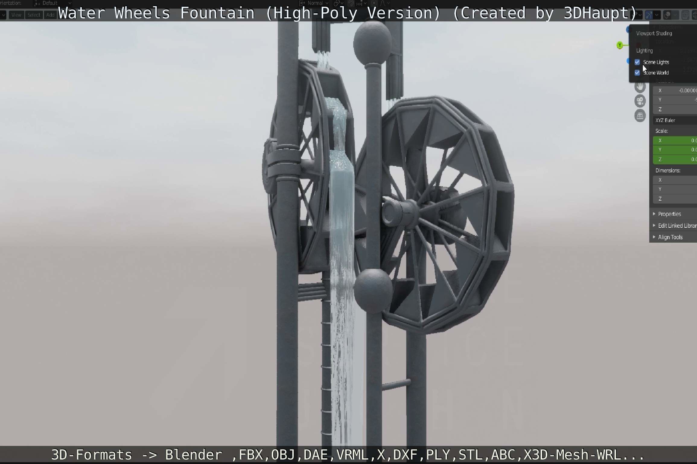 Waterwheels Fountain High-Poly Version 3D model_44