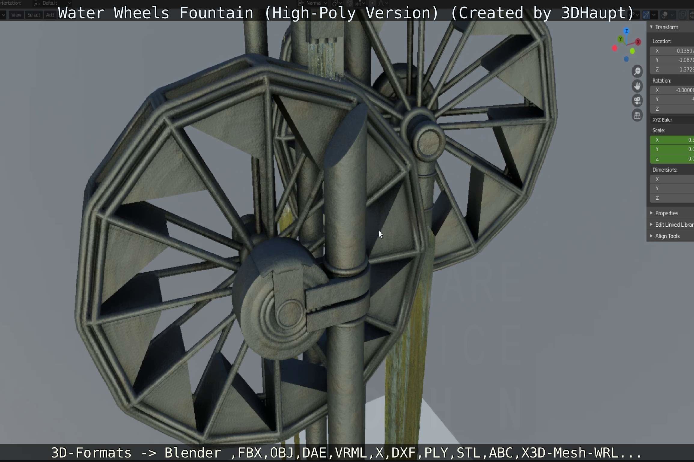 Waterwheels Fountain High-Poly Version 3D model_13