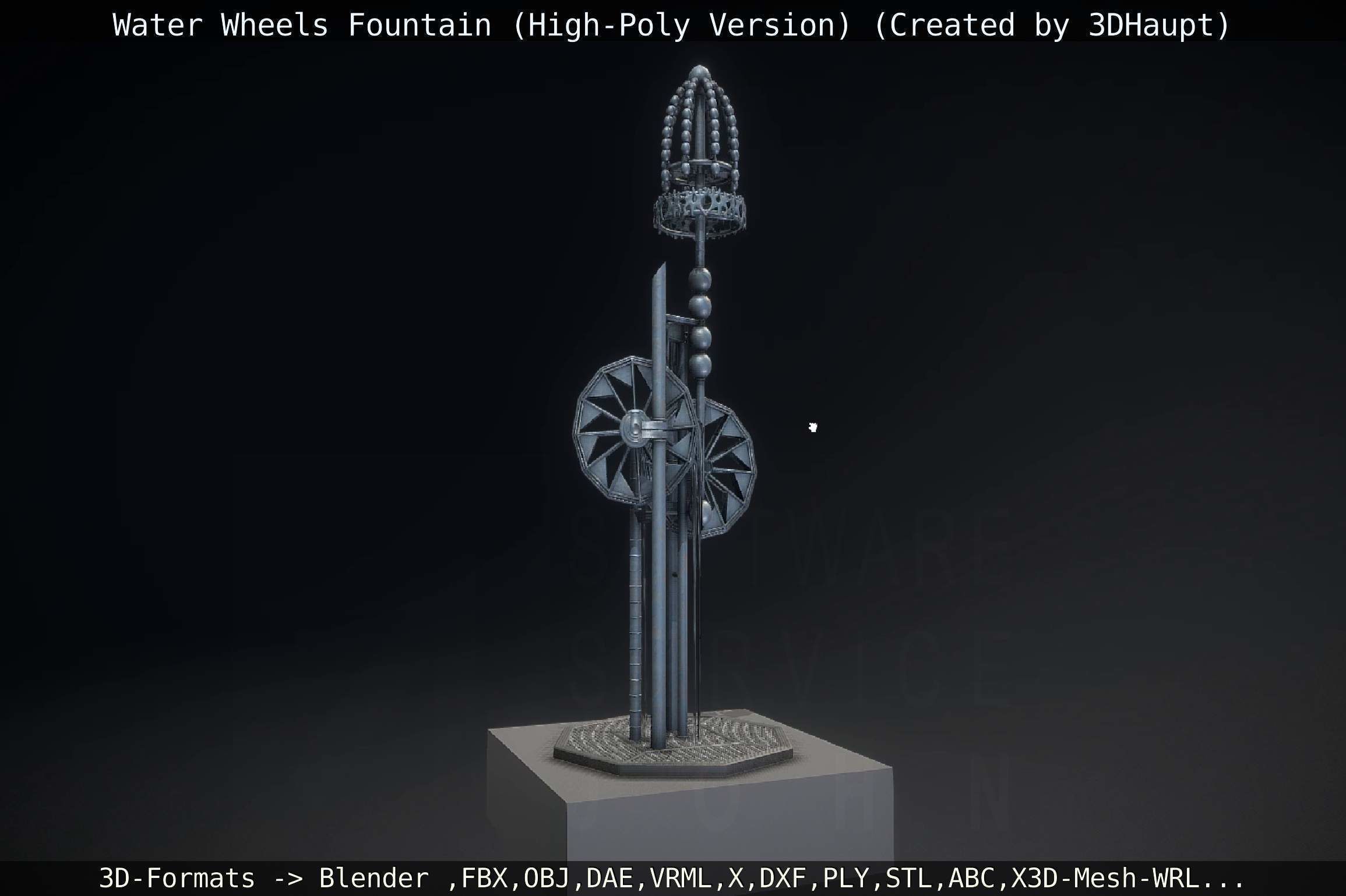 Waterwheels Fountain High-Poly Version 3D model_114