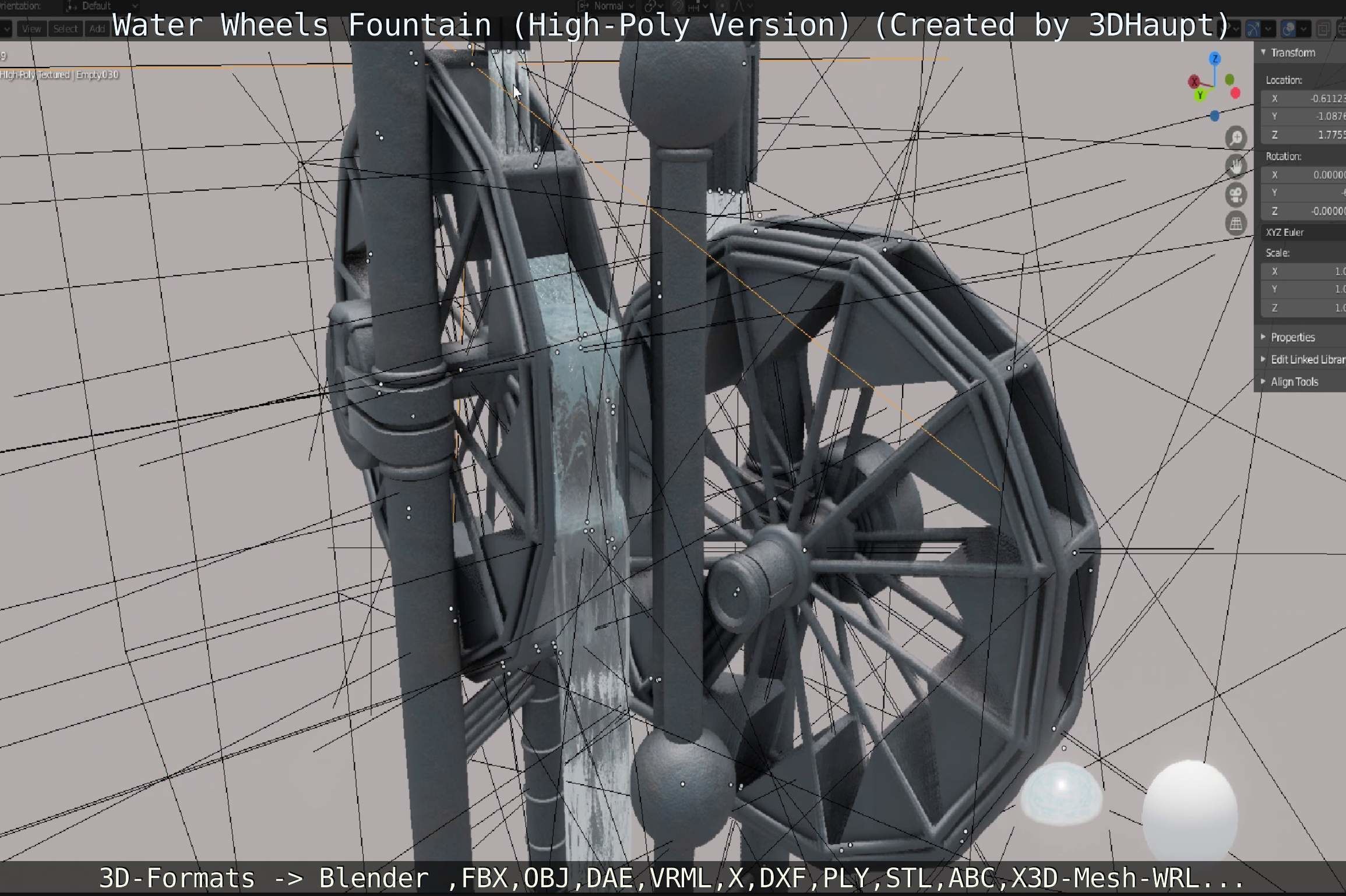 Waterwheels Fountain High-Poly Version 3D model_83