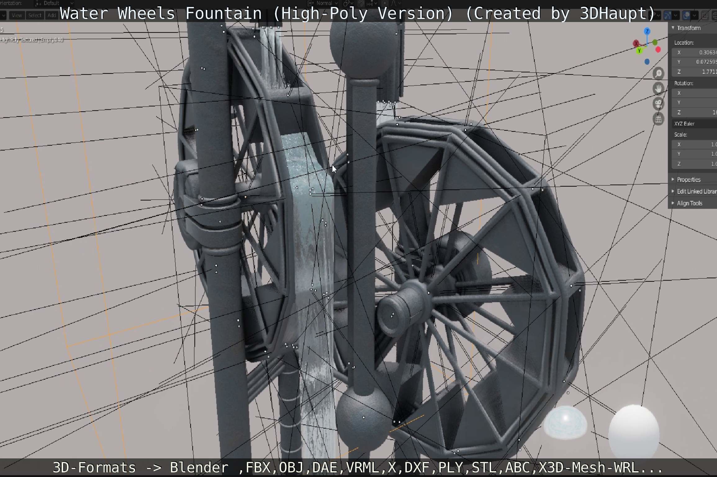 Waterwheels Fountain High-Poly Version 3D model_81