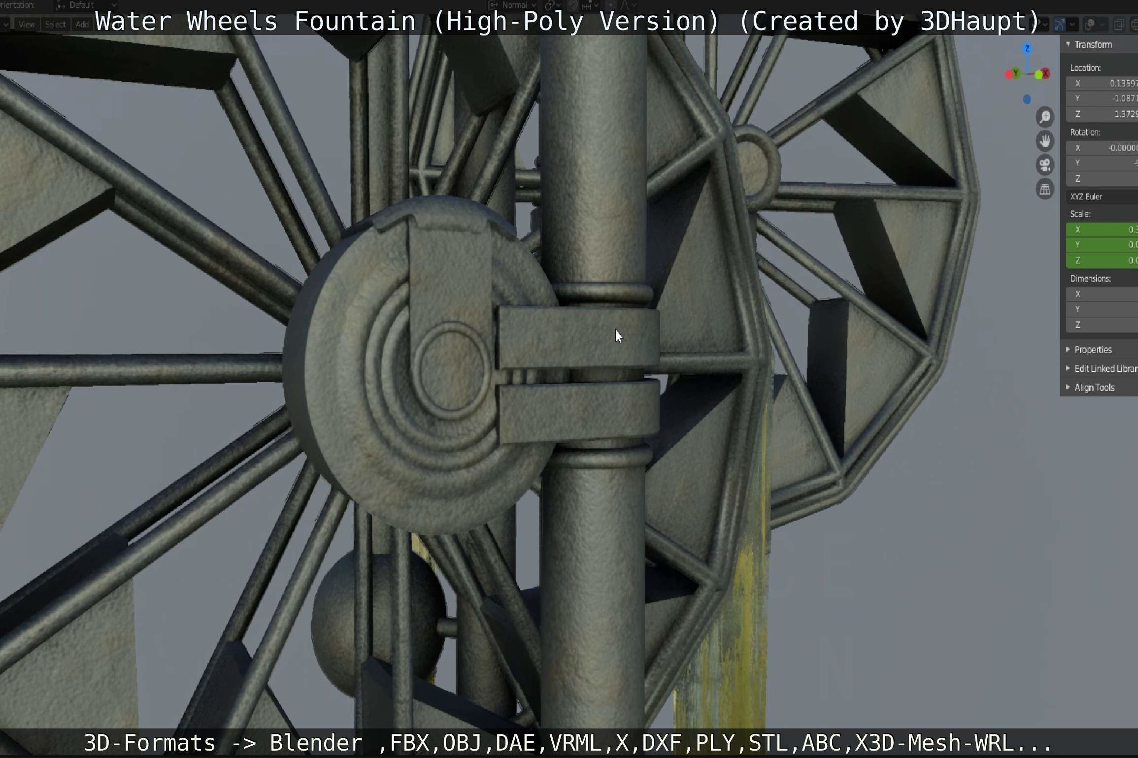 Waterwheels Fountain High-Poly Version 3D model_138