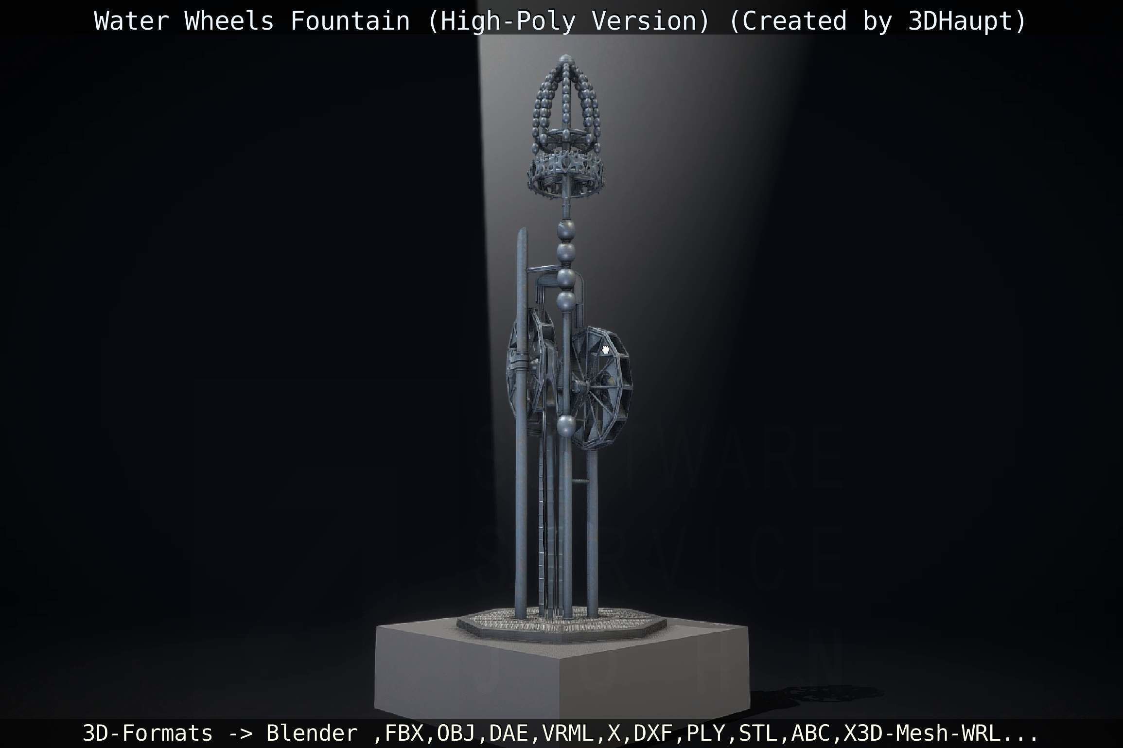 Waterwheels Fountain High-Poly Version 3D model_116