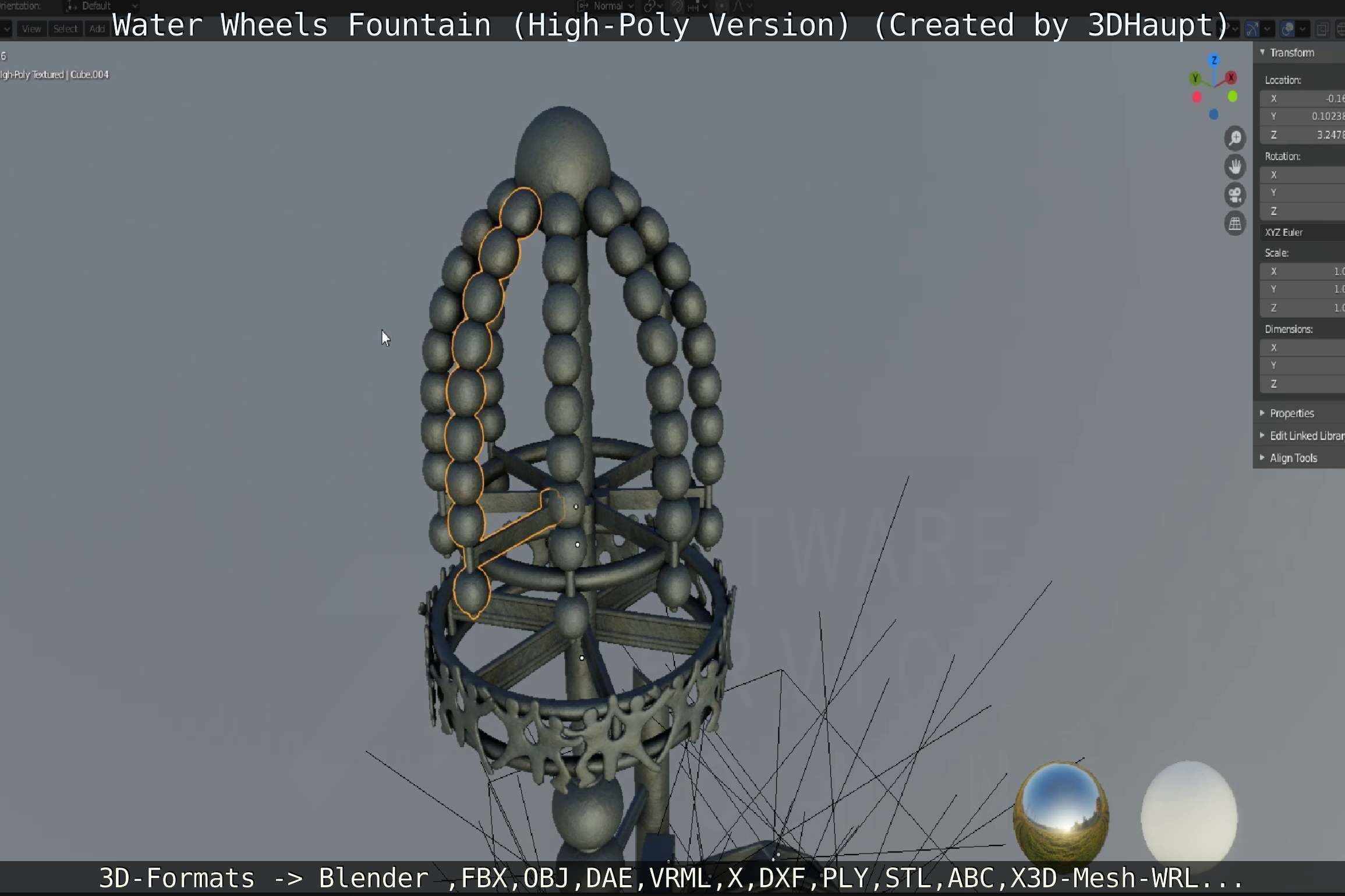 Waterwheels Fountain High-Poly Version 3D model_109