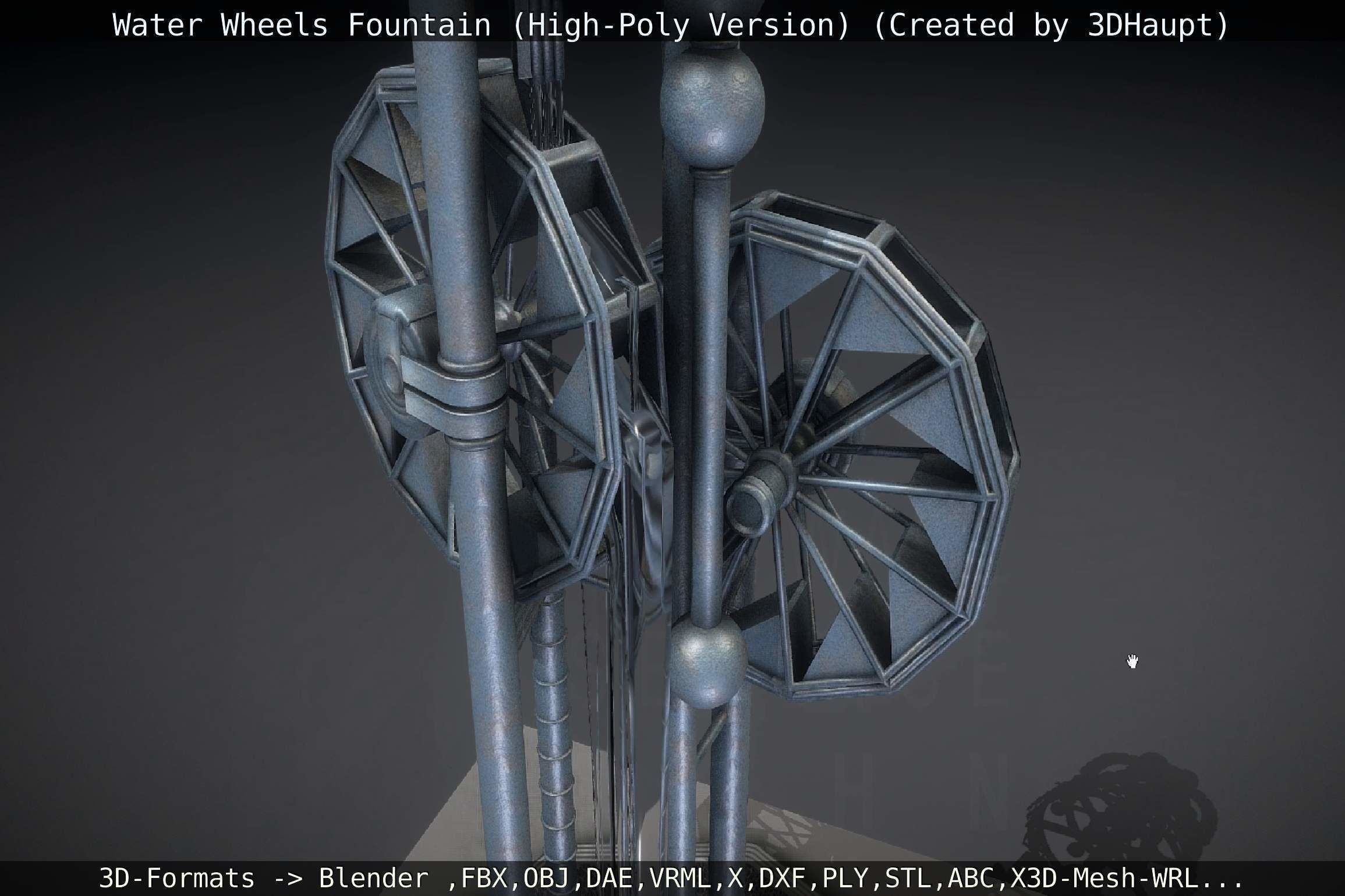 Waterwheels Fountain High-Poly Version 3D model_19