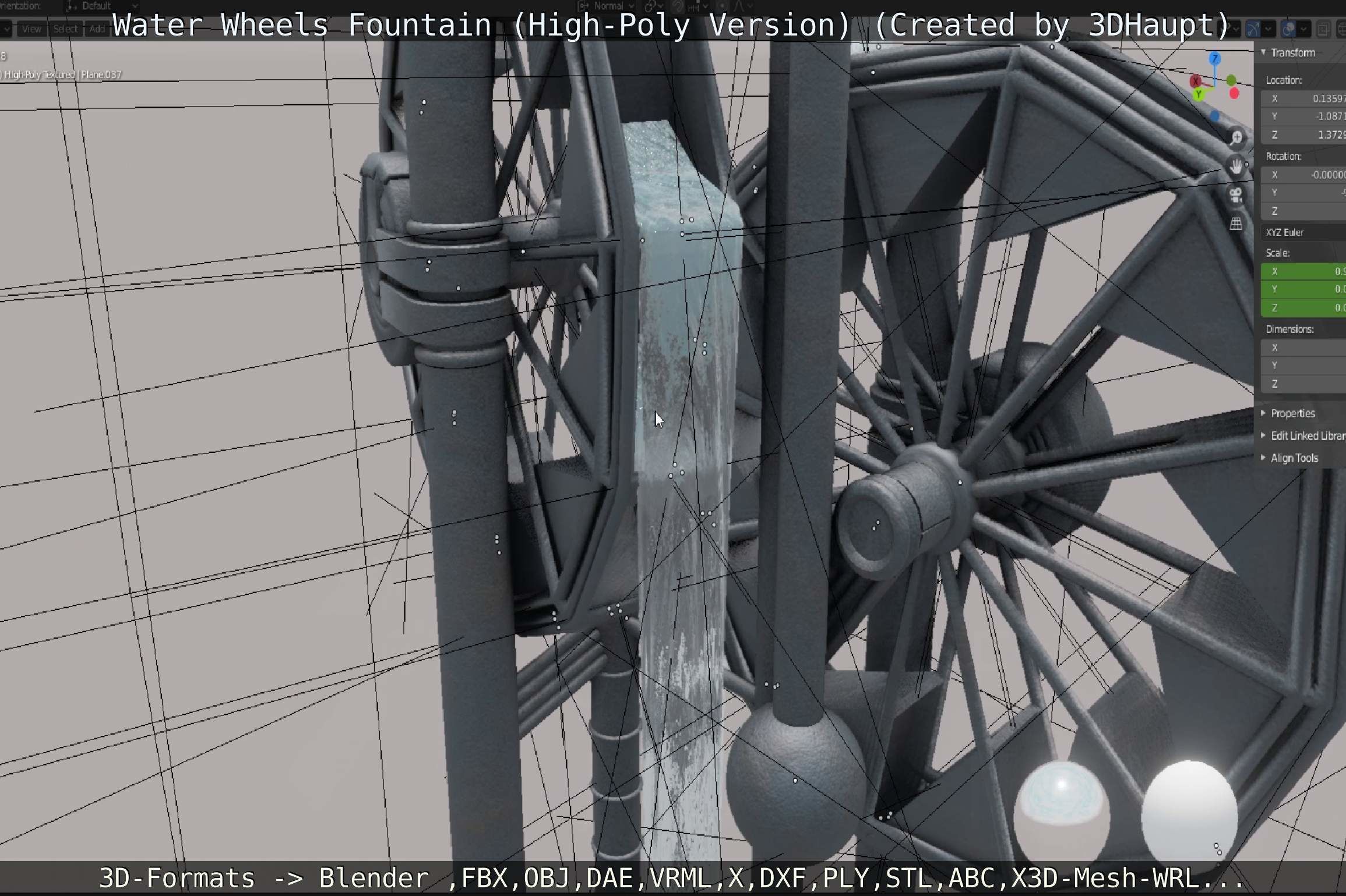 Waterwheels Fountain High-Poly Version 3D model_78