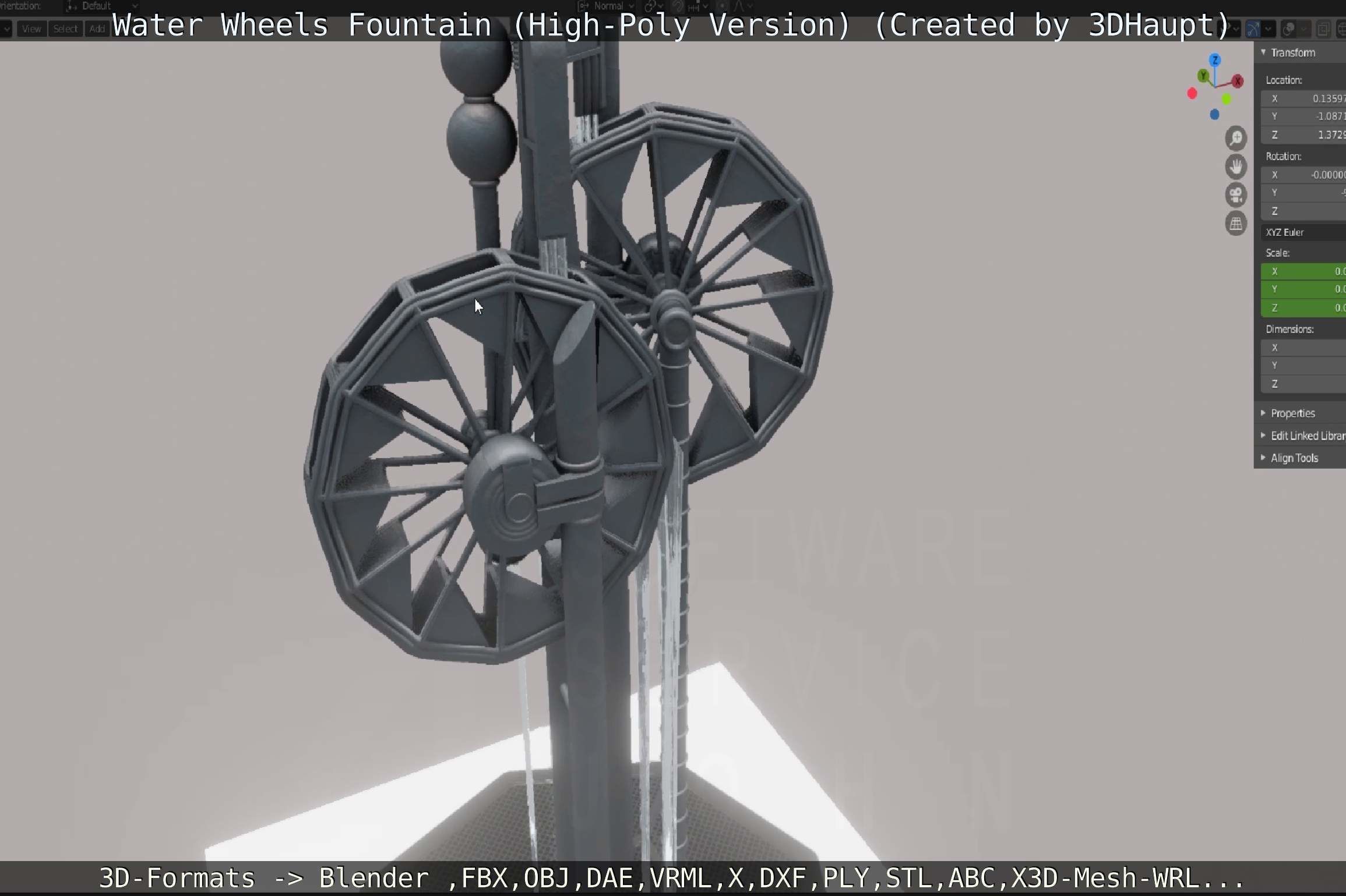 Waterwheels Fountain High-Poly Version 3D model_129