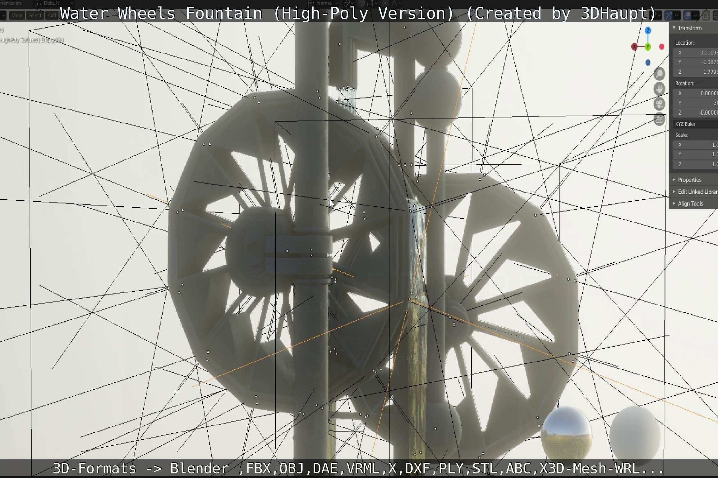 Waterwheels Fountain High-Poly Version 3D model_97