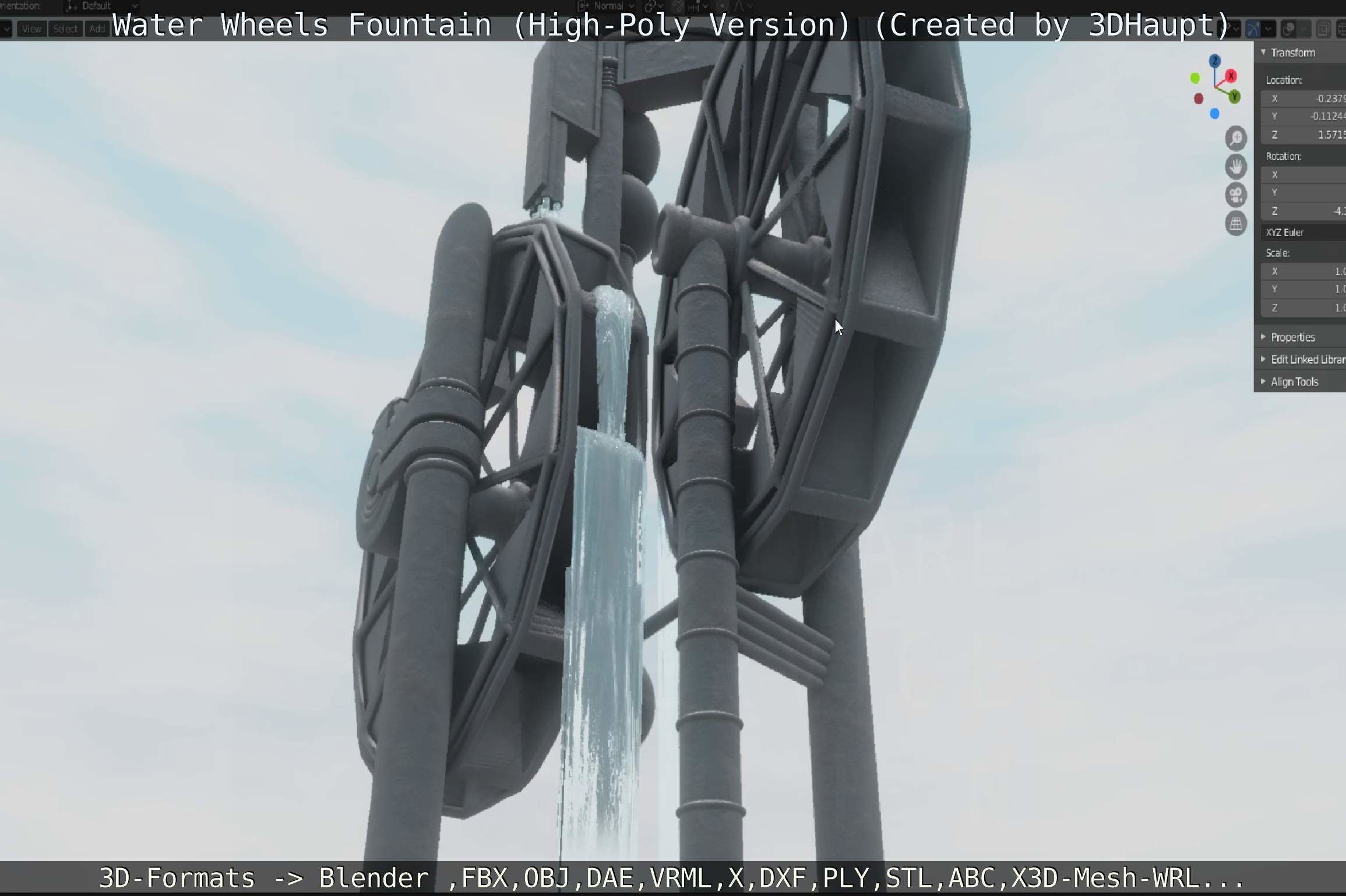 Waterwheels Fountain High-Poly Version 3D model_55