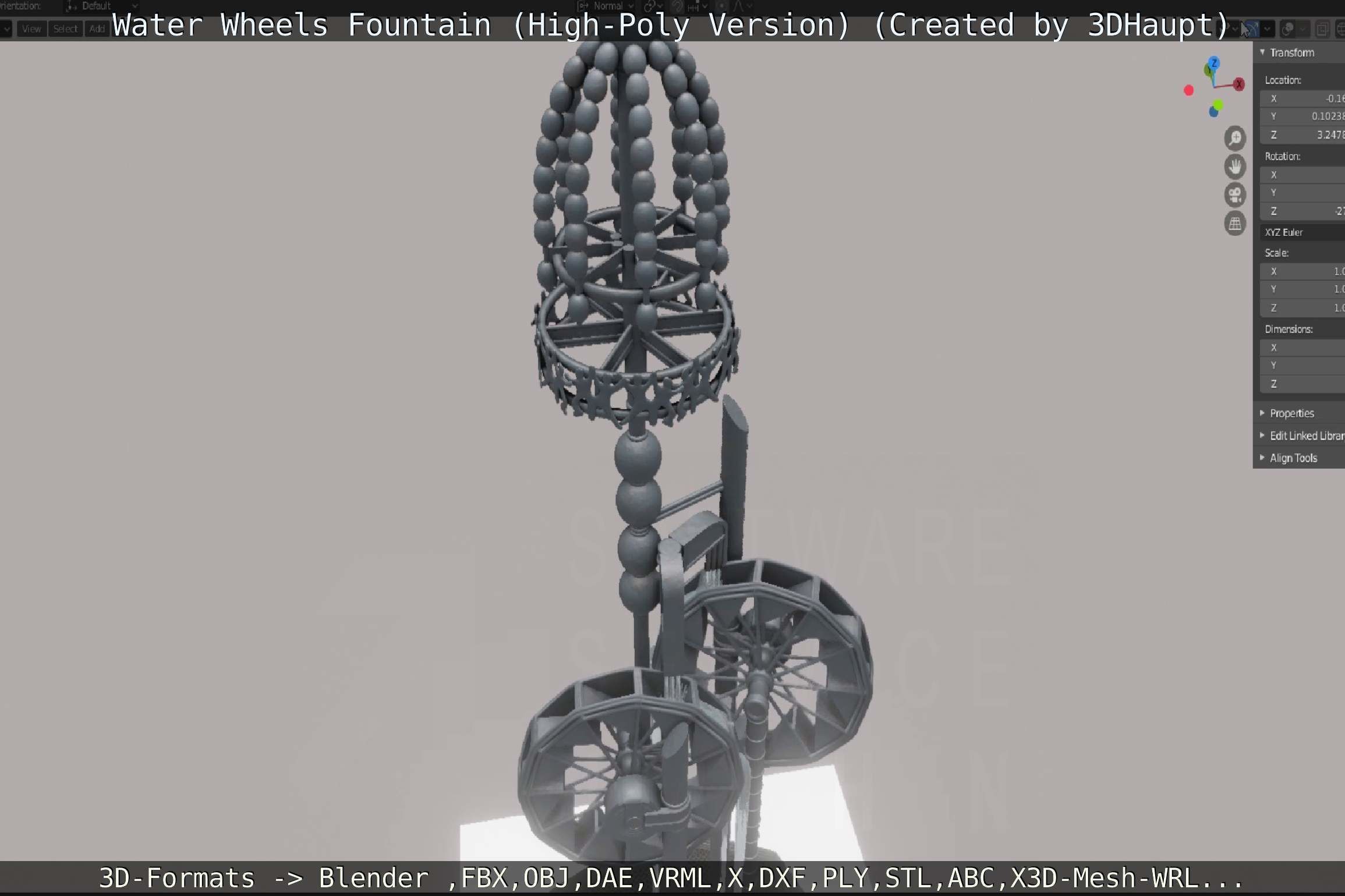 Waterwheels Fountain High-Poly Version 3D model_66
