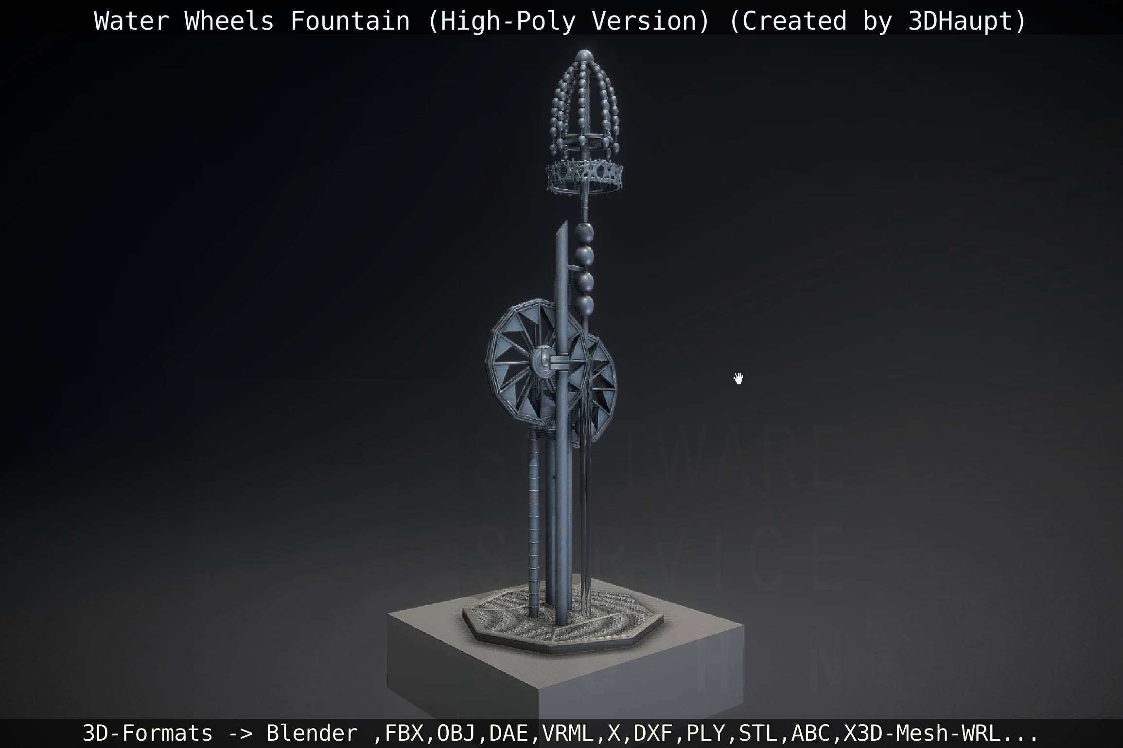 Waterwheels Fountain High-Poly Version 3D model_112