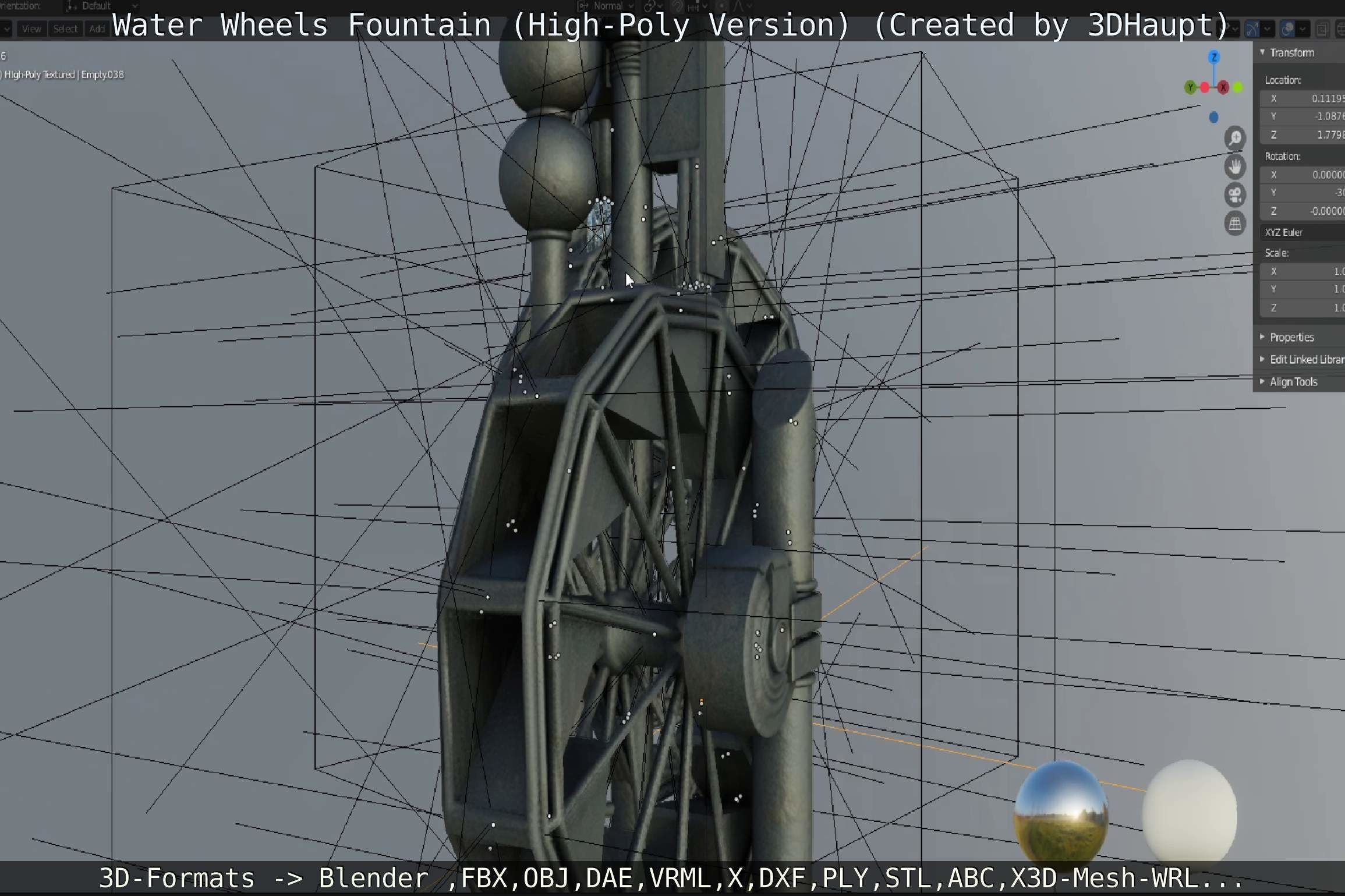 Waterwheels Fountain High-Poly Version 3D model_101
