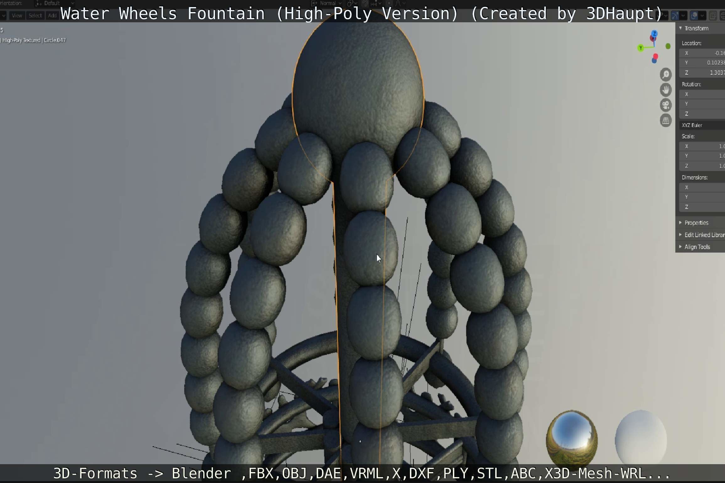 Waterwheels Fountain High-Poly Version 3D model_21