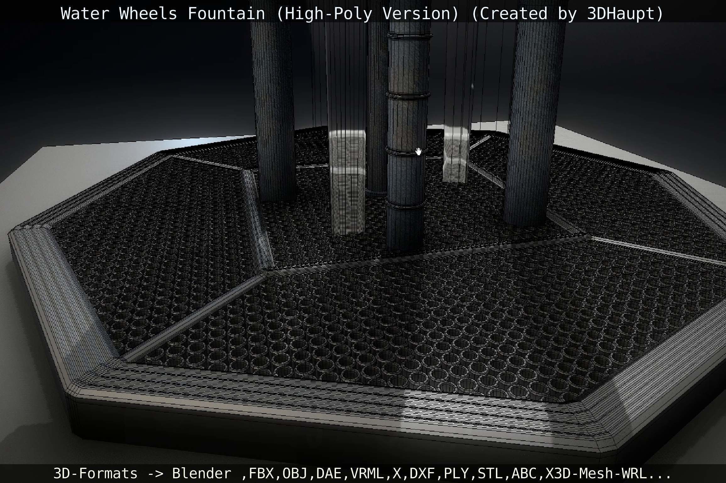 Waterwheels Fountain High-Poly Version 3D model_27