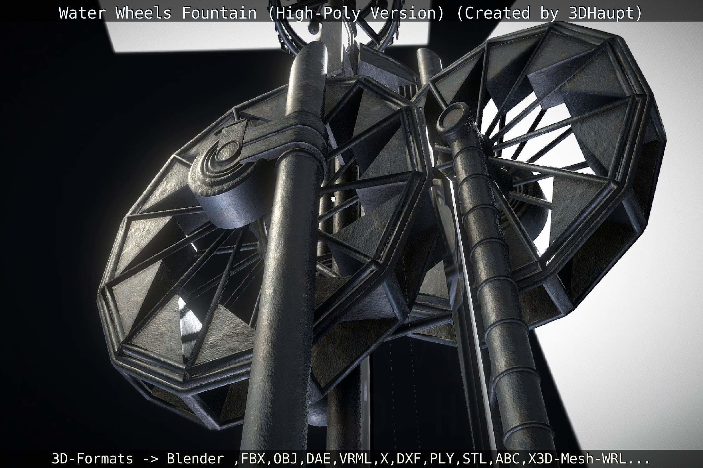 Waterwheels Fountain High-Poly Version 3D model_128