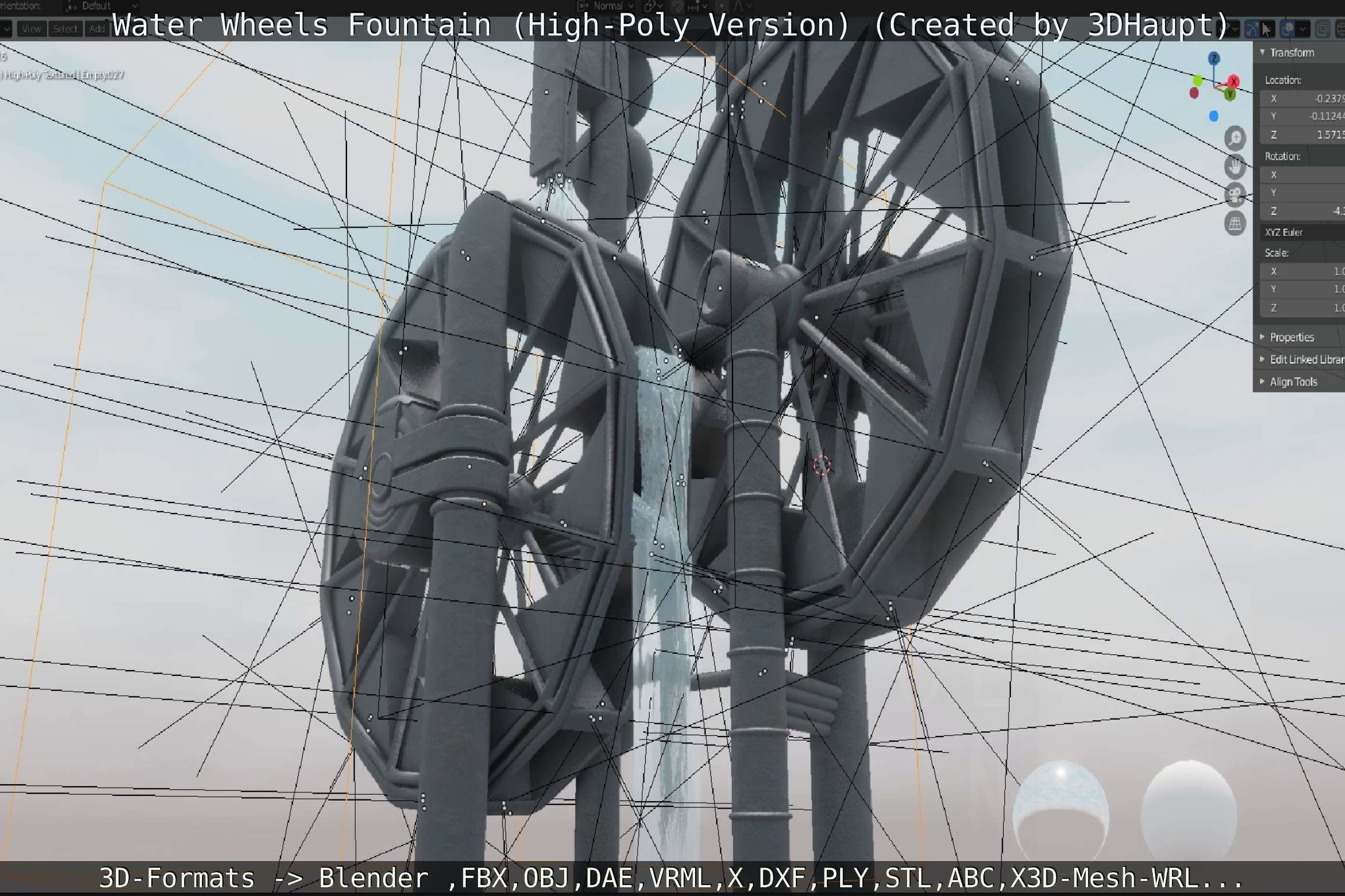 Waterwheels Fountain High-Poly Version 3D model_58