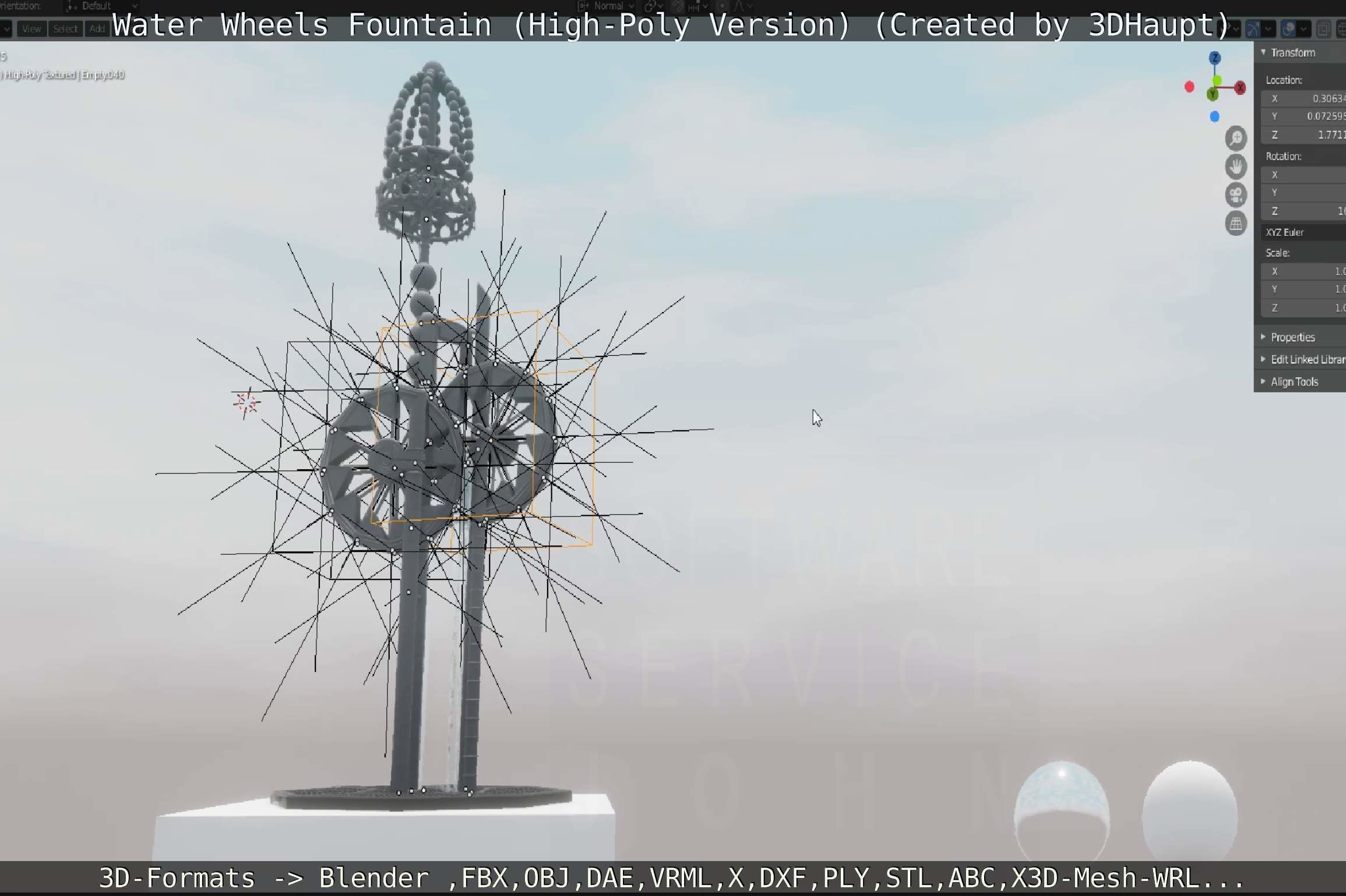 Waterwheels Fountain High-Poly Version 3D model_61