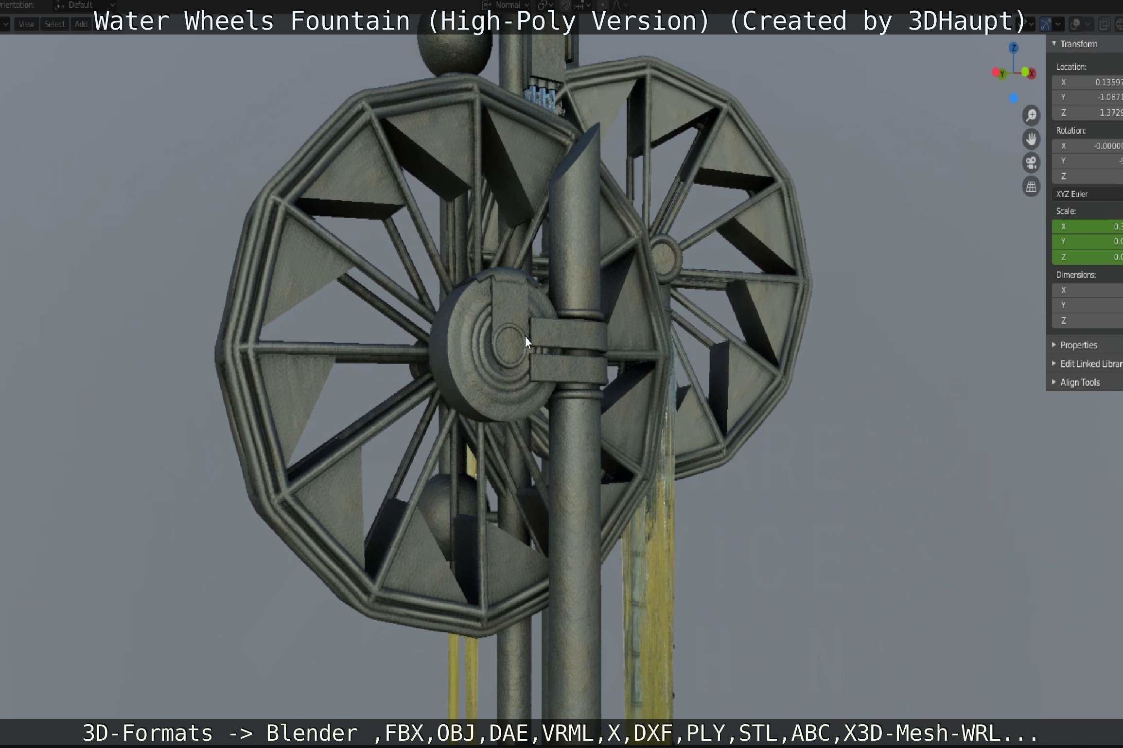 Waterwheels Fountain High-Poly Version 3D model_84