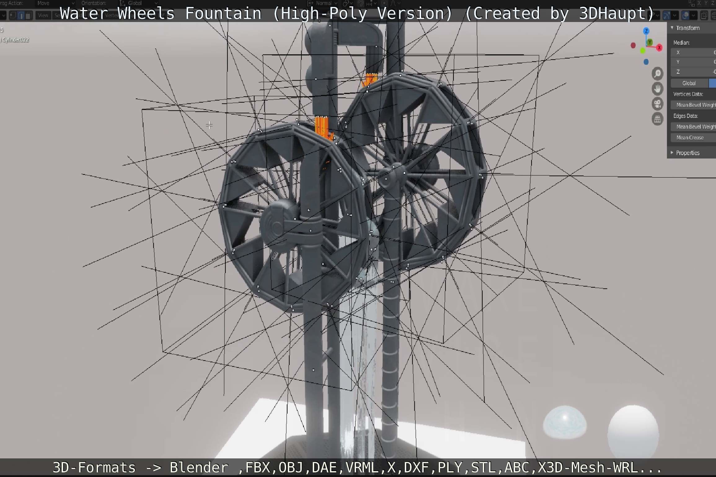 Waterwheels Fountain High-Poly Version 3D model_71