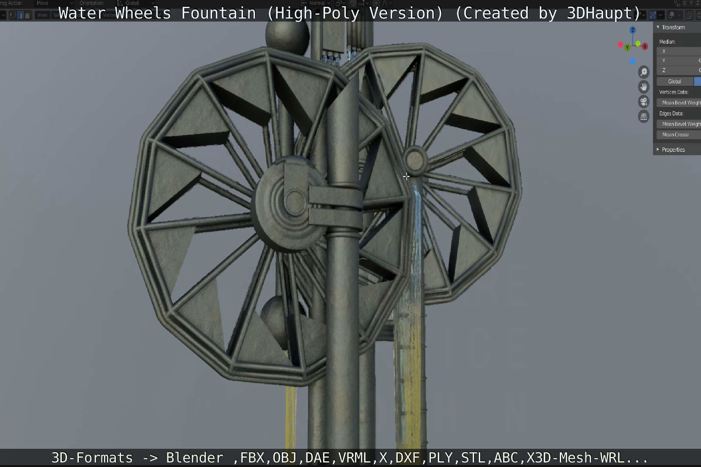 Waterwheels Fountain High-Poly Version 3D model_86