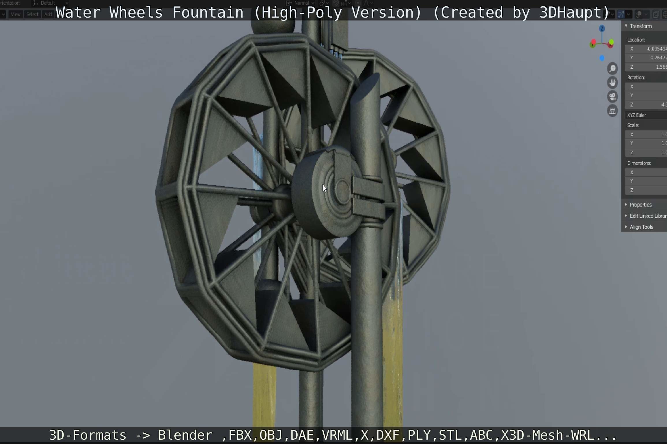 Waterwheels Fountain High-Poly Version 3D model_145