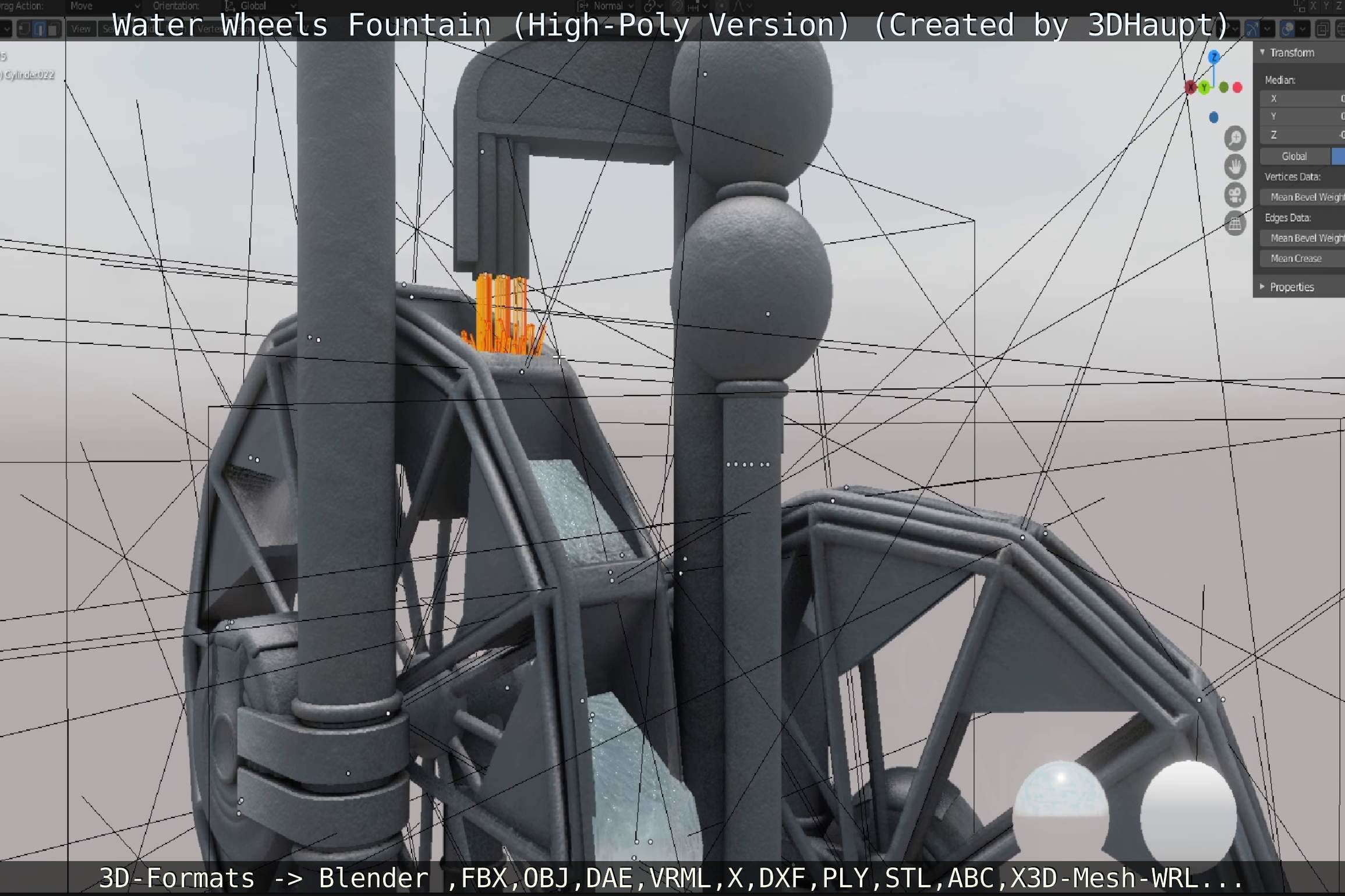 Waterwheels Fountain High-Poly Version 3D model_68