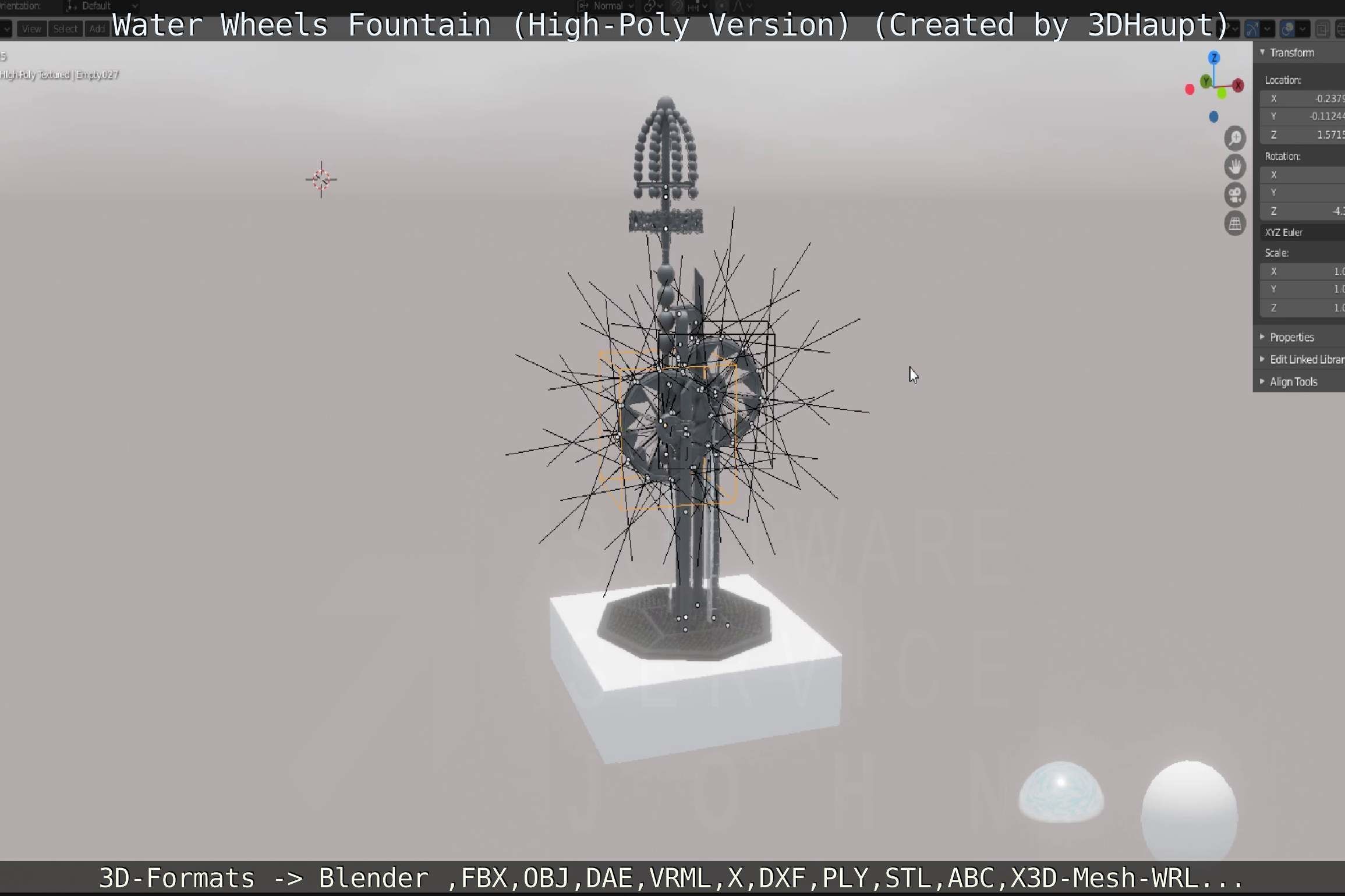 Waterwheels Fountain High-Poly Version 3D model_50
