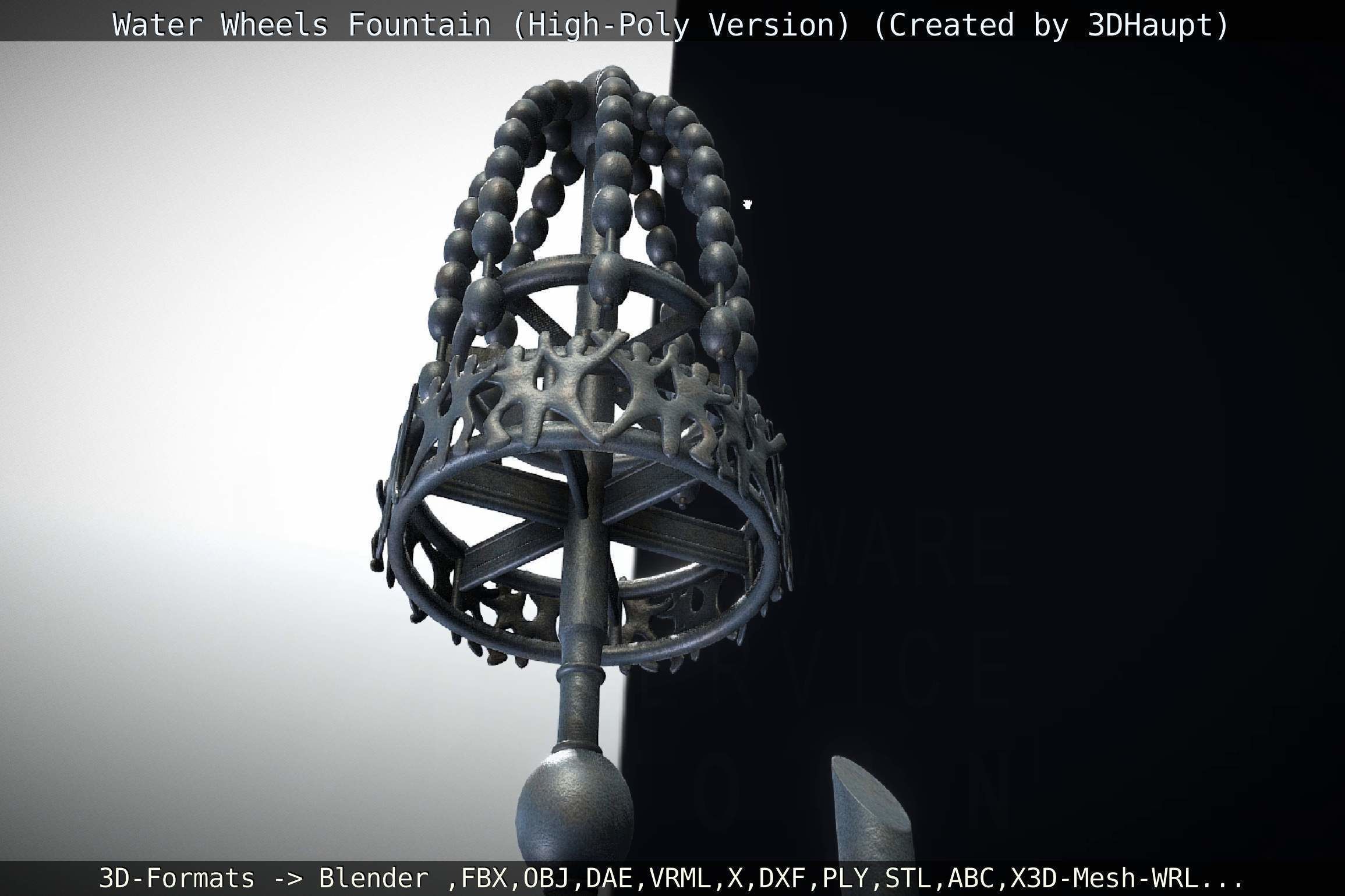 Waterwheels Fountain High-Poly Version 3D model_42