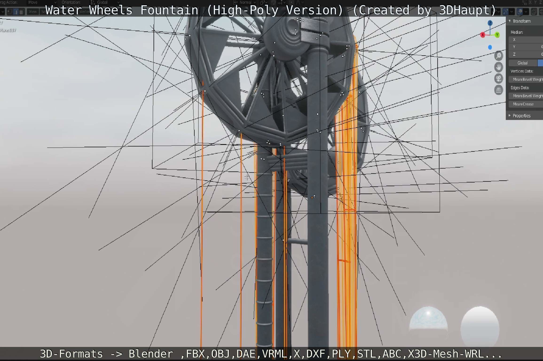 Waterwheels Fountain High-Poly Version 3D model_72