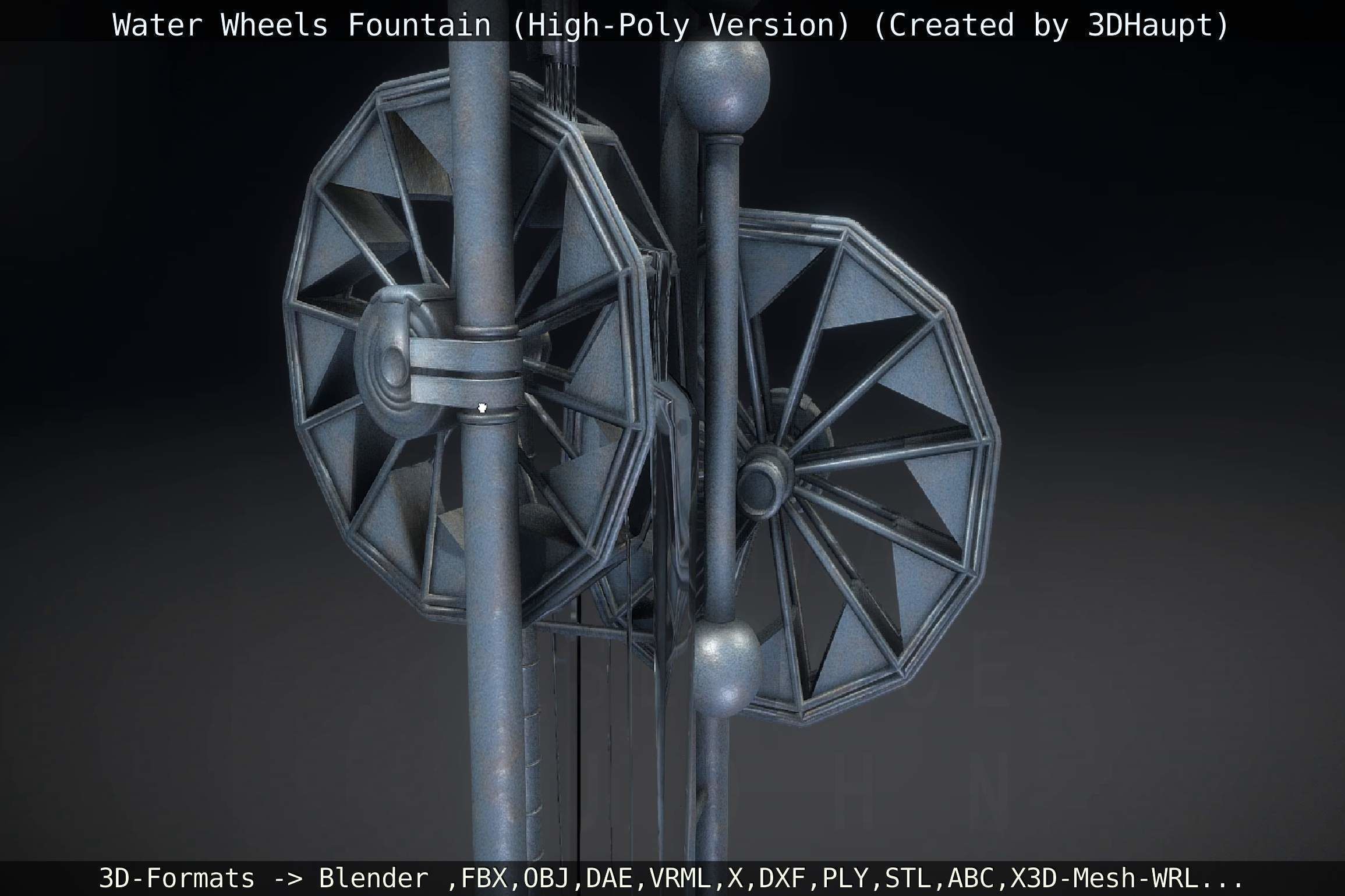 Waterwheels Fountain High-Poly Version 3D model_130